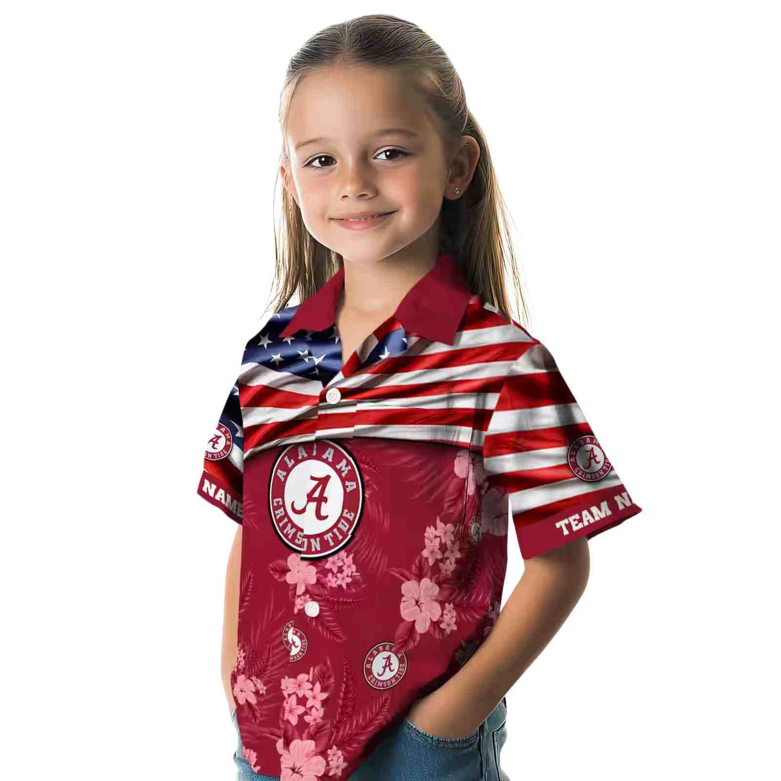 customized alabama crimson tide us flag hibiscus crimson hawaiian shirt premium grade