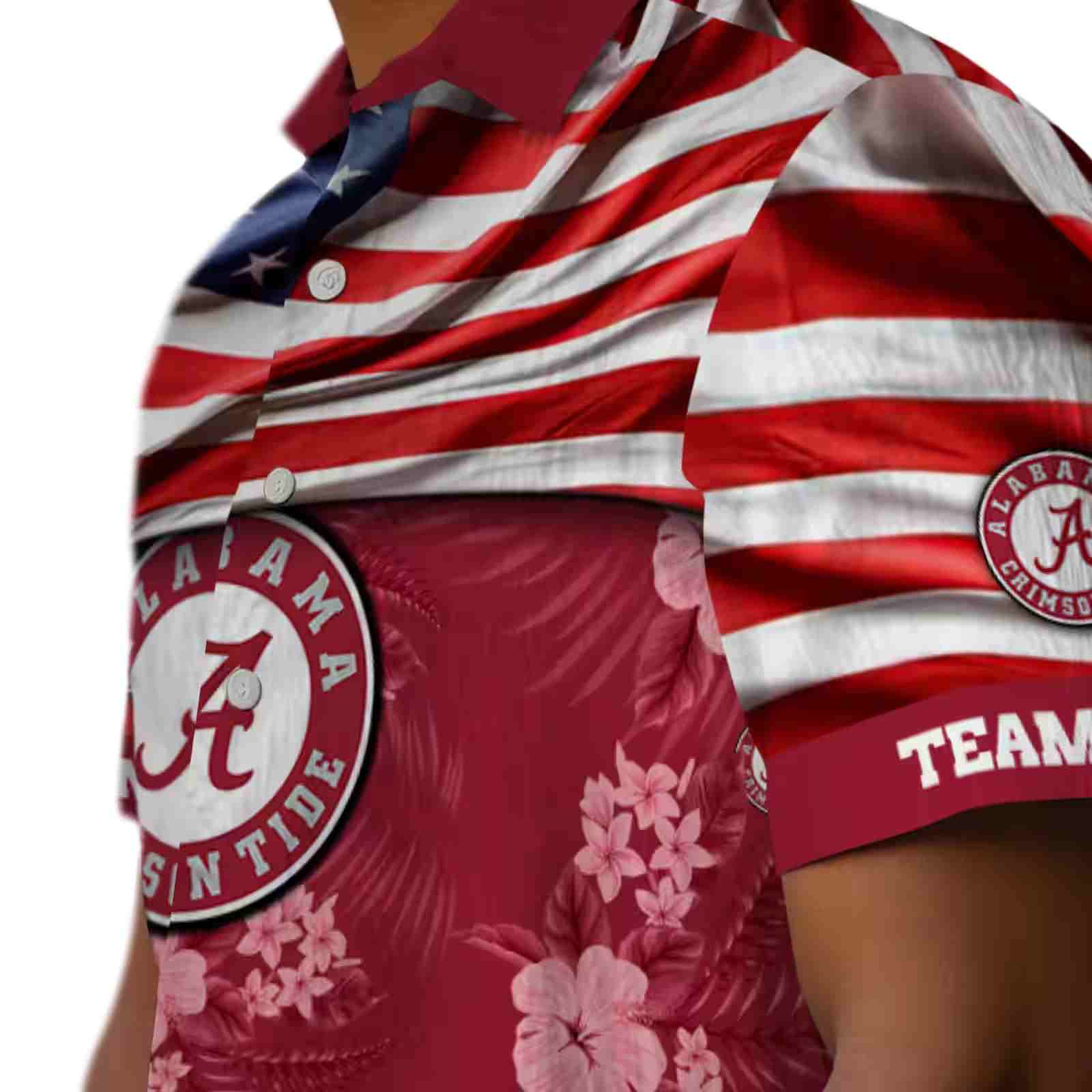 customized alabama crimson tide us flag hibiscus crimson hawaiian shirt trendy