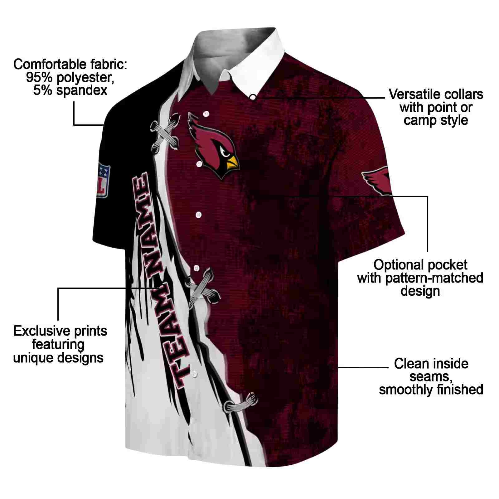 customized arizona cardinals edgy streaks red white hawaiian shirt new arrival