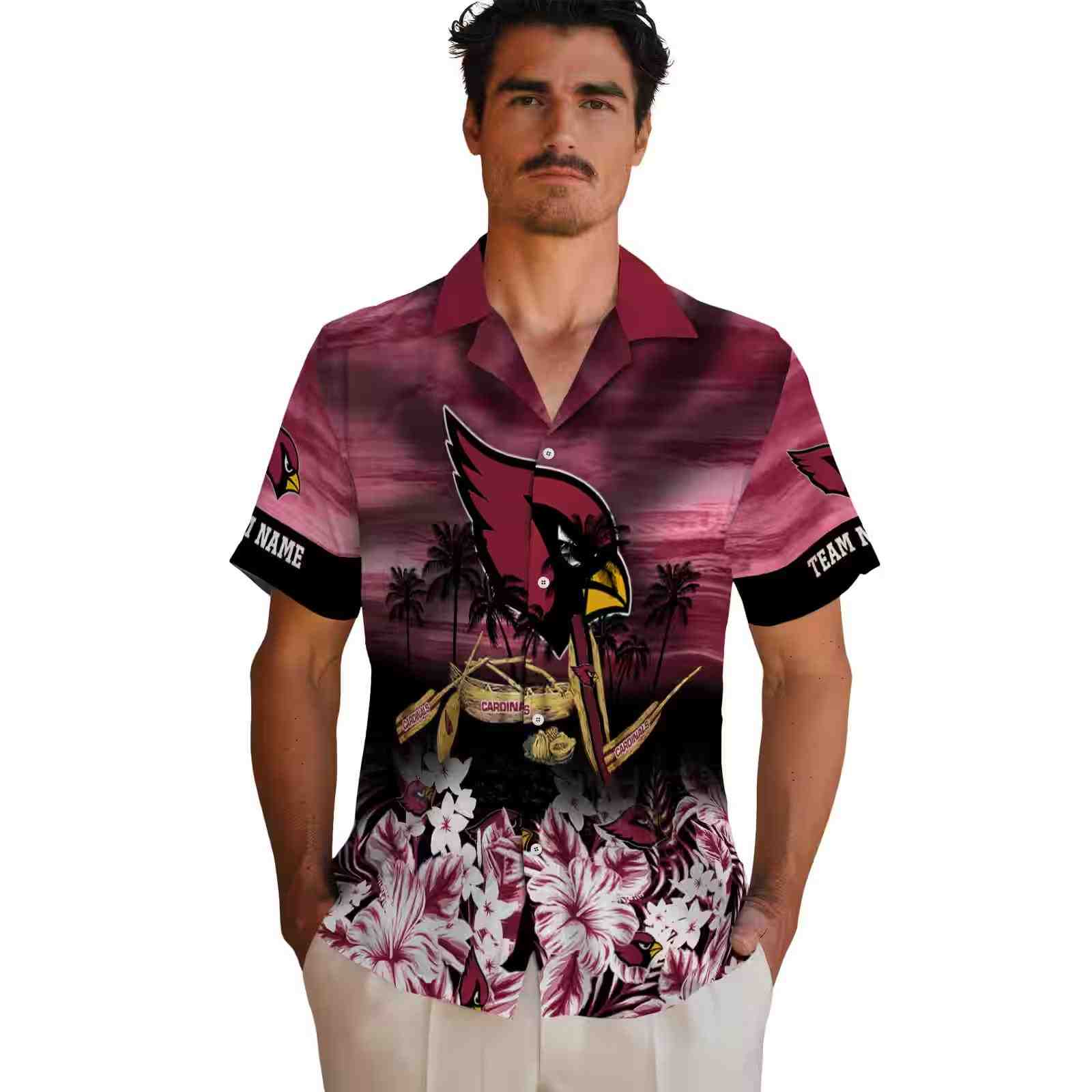 customized arizona cardinals tropical canoe red hawaiian shirt fashion forward