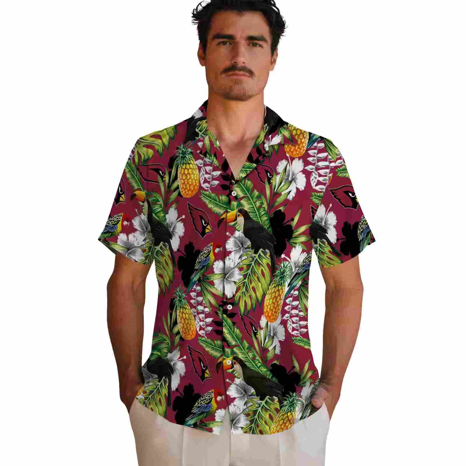 customized arizona cardinals tropical toucan red green hawaiian shirt fashion forward