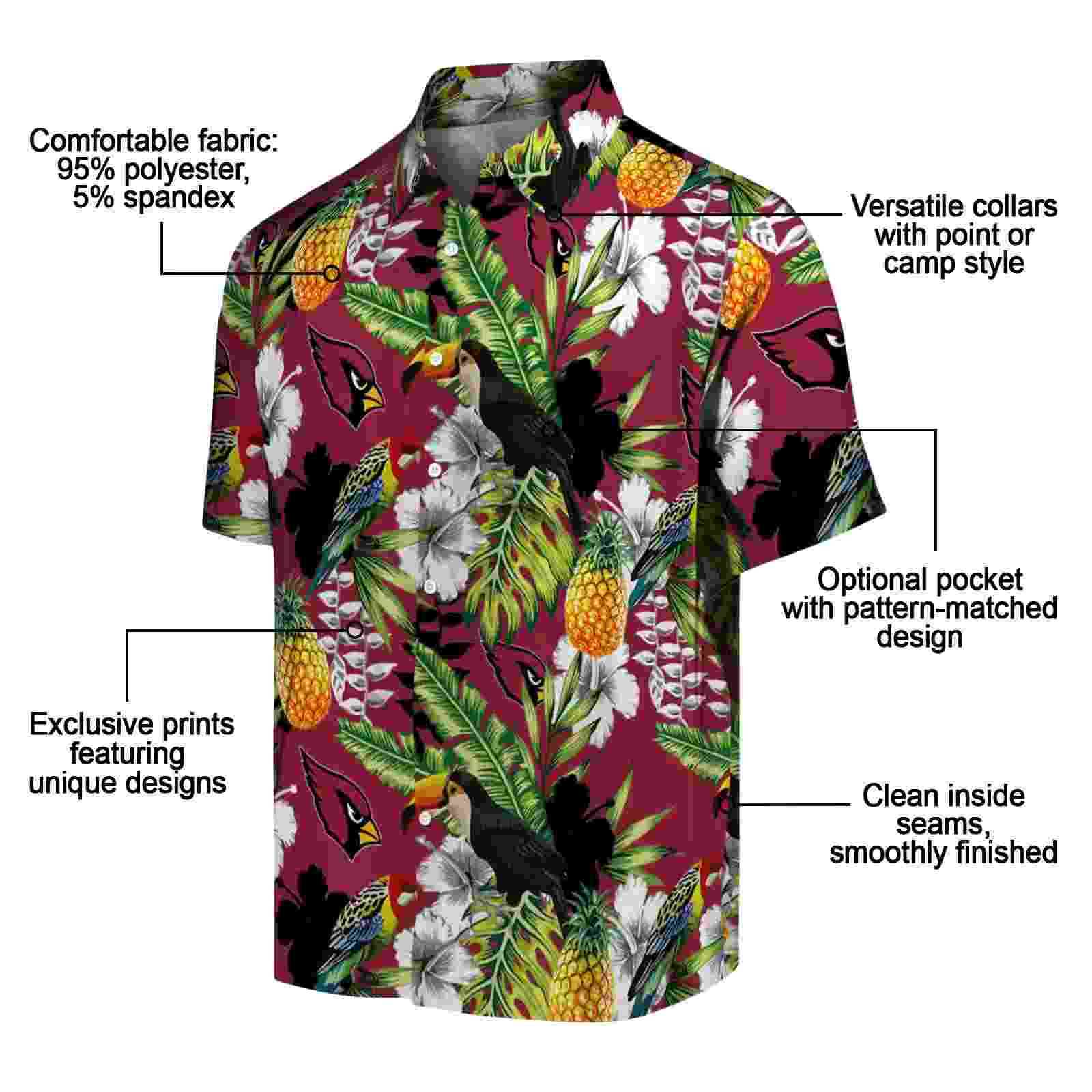 customized arizona cardinals tropical toucan red green hawaiian shirt new arrival