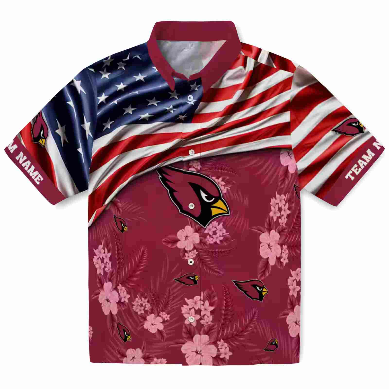 Customized Arizona Cardinals US Flag Hibiscus Red Hawaiian Shirt