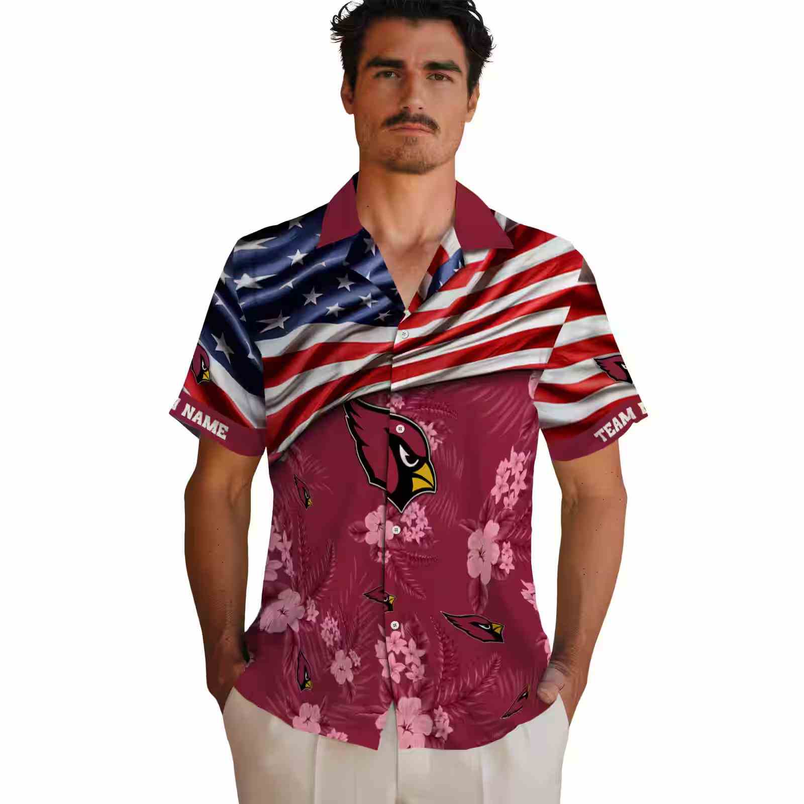 customized arizona cardinals us flag hibiscus red hawaiian shirt fashion forward