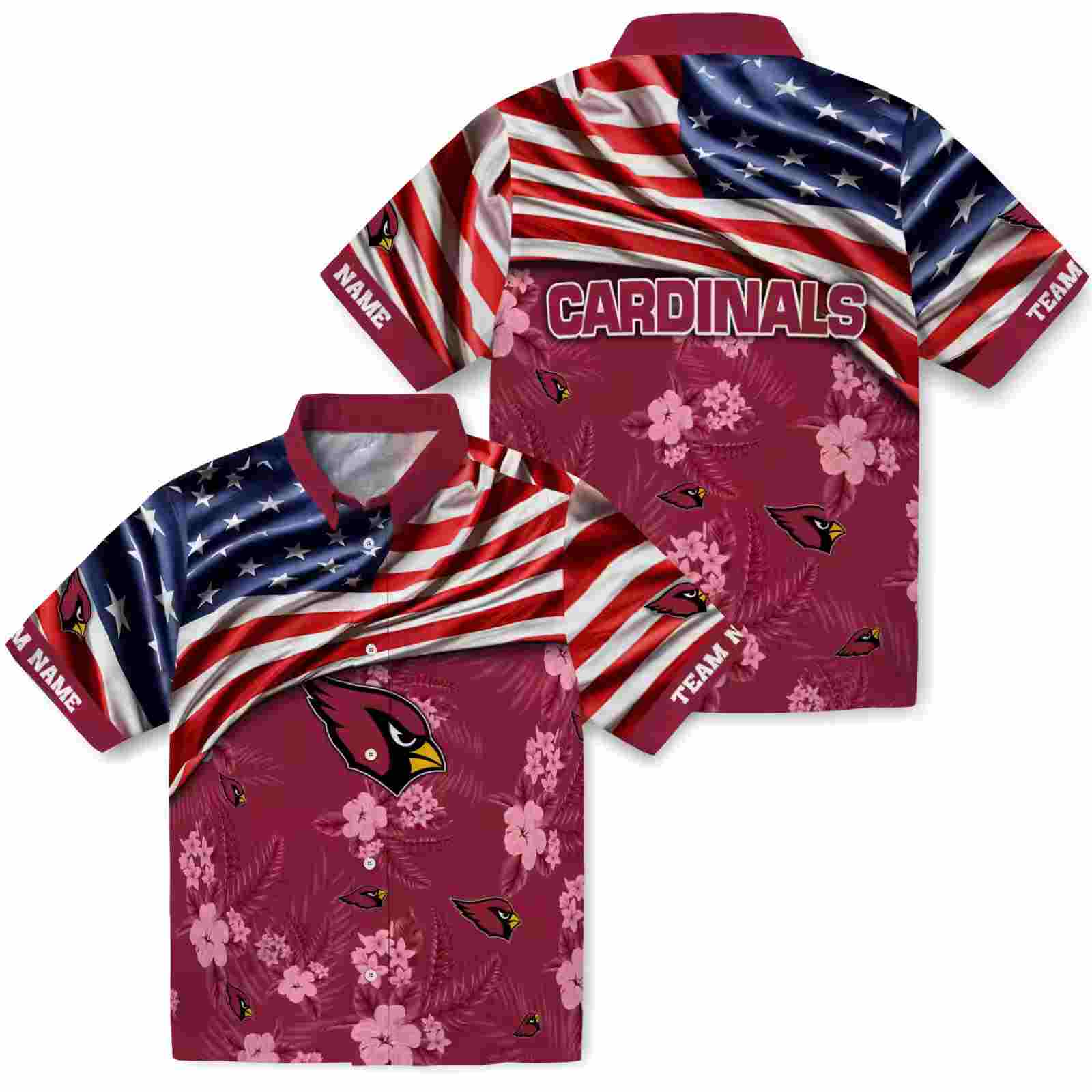 customized arizona cardinals us flag hibiscus red hawaiian shirt high quality