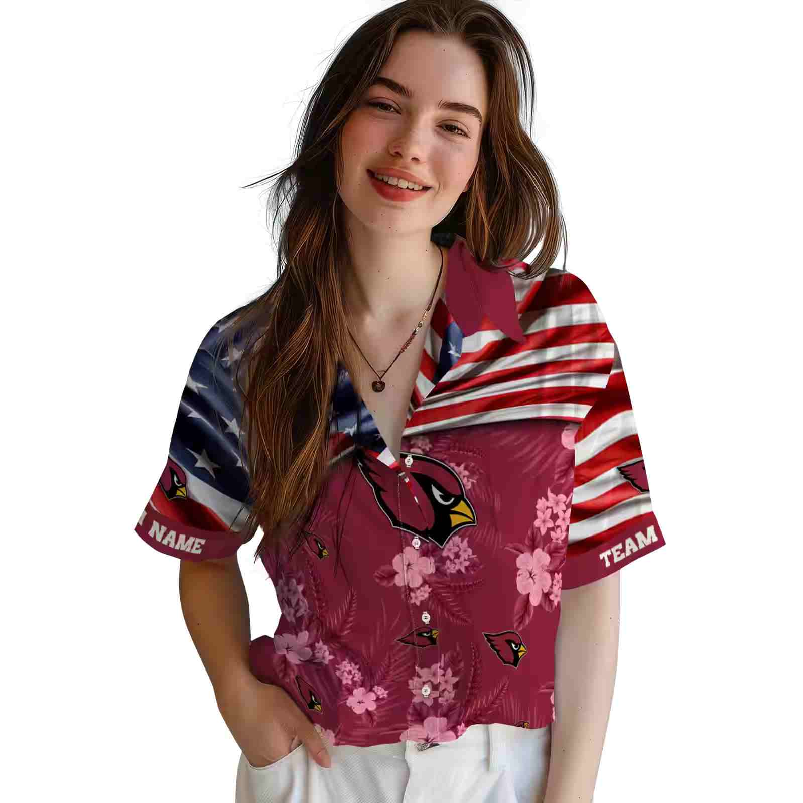 customized arizona cardinals us flag hibiscus red hawaiian shirt latest model