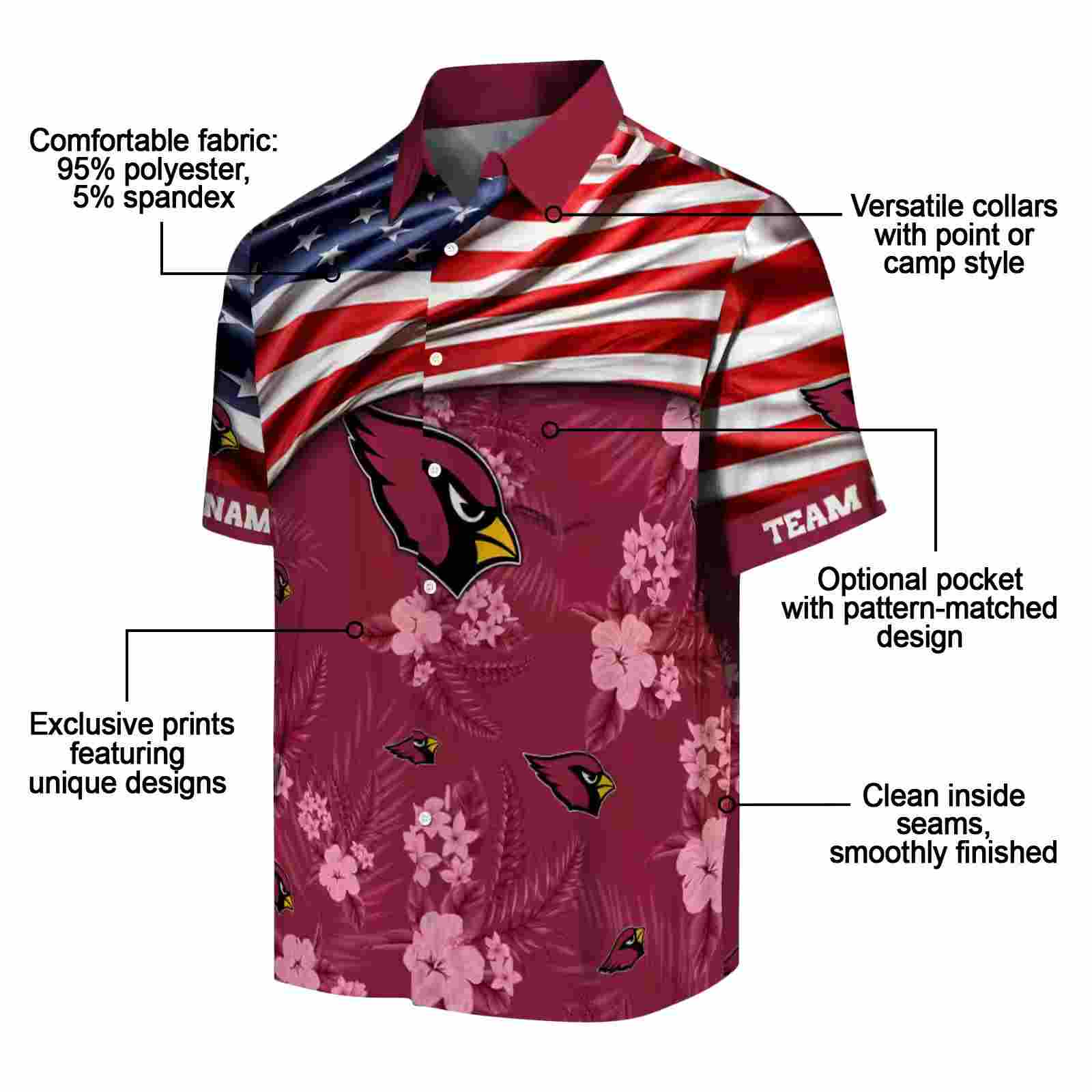 customized arizona cardinals us flag hibiscus red hawaiian shirt new arrival