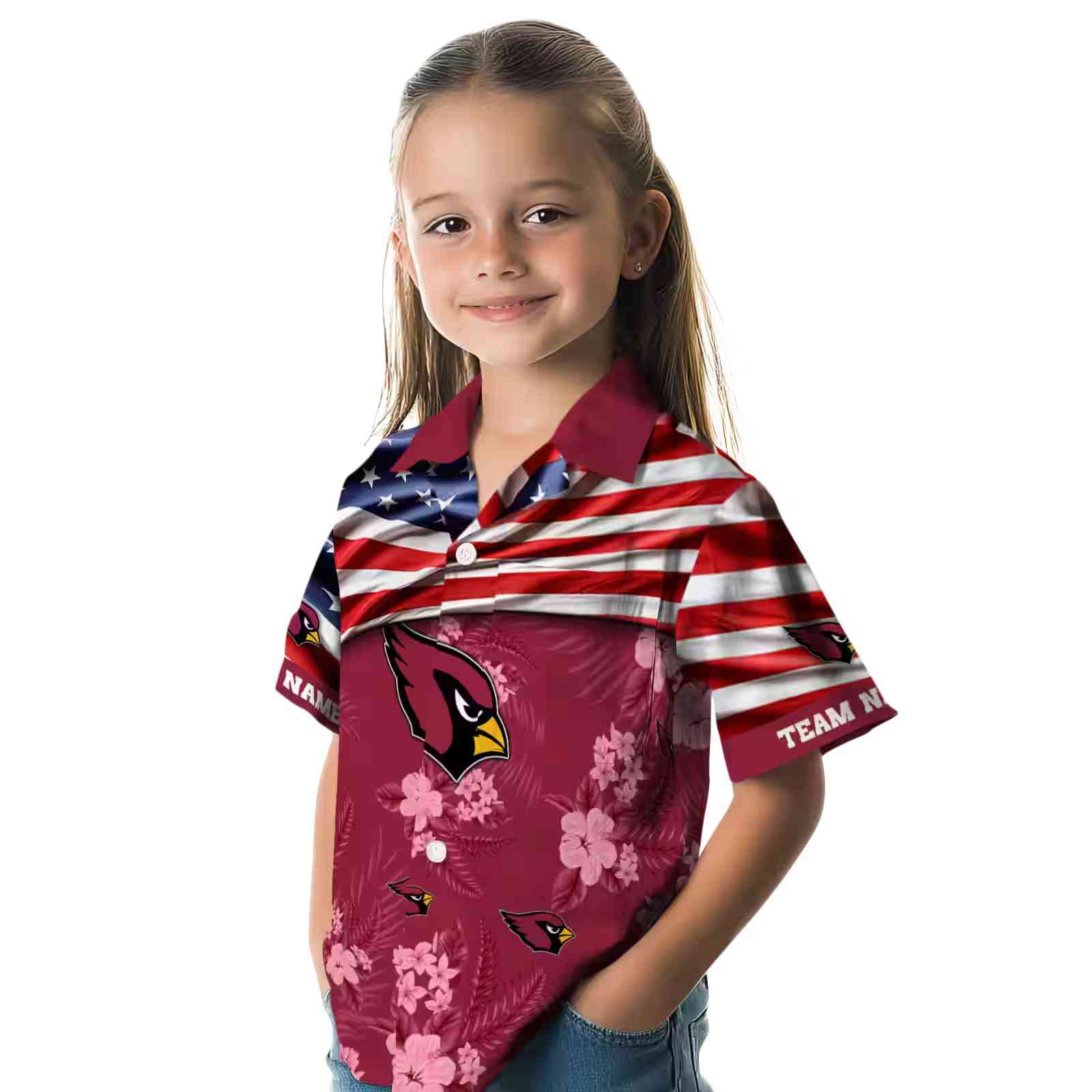 customized arizona cardinals us flag hibiscus red hawaiian shirt premium grade