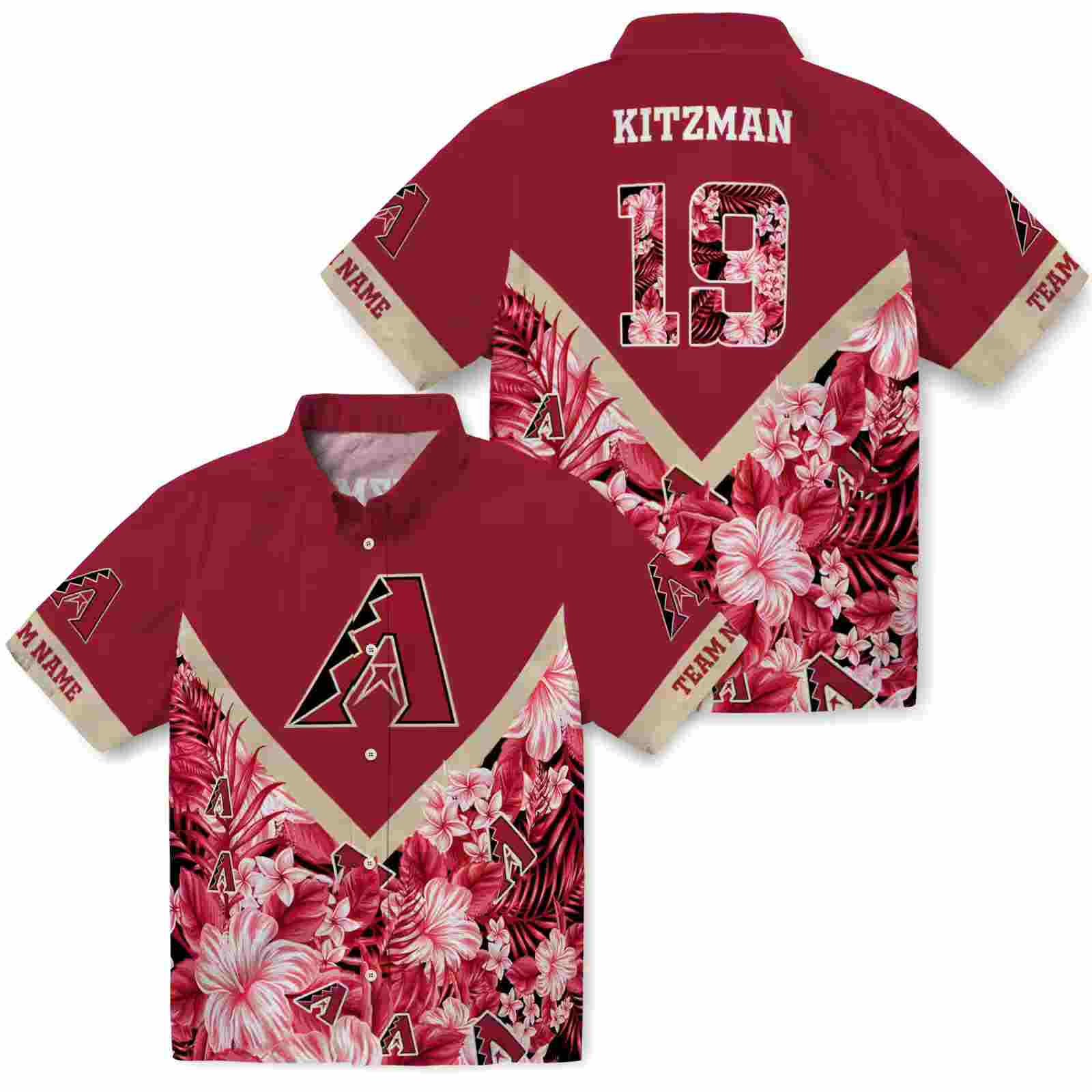 customized arizona diamondbacks floral chevron red hawaiian shirt high quality