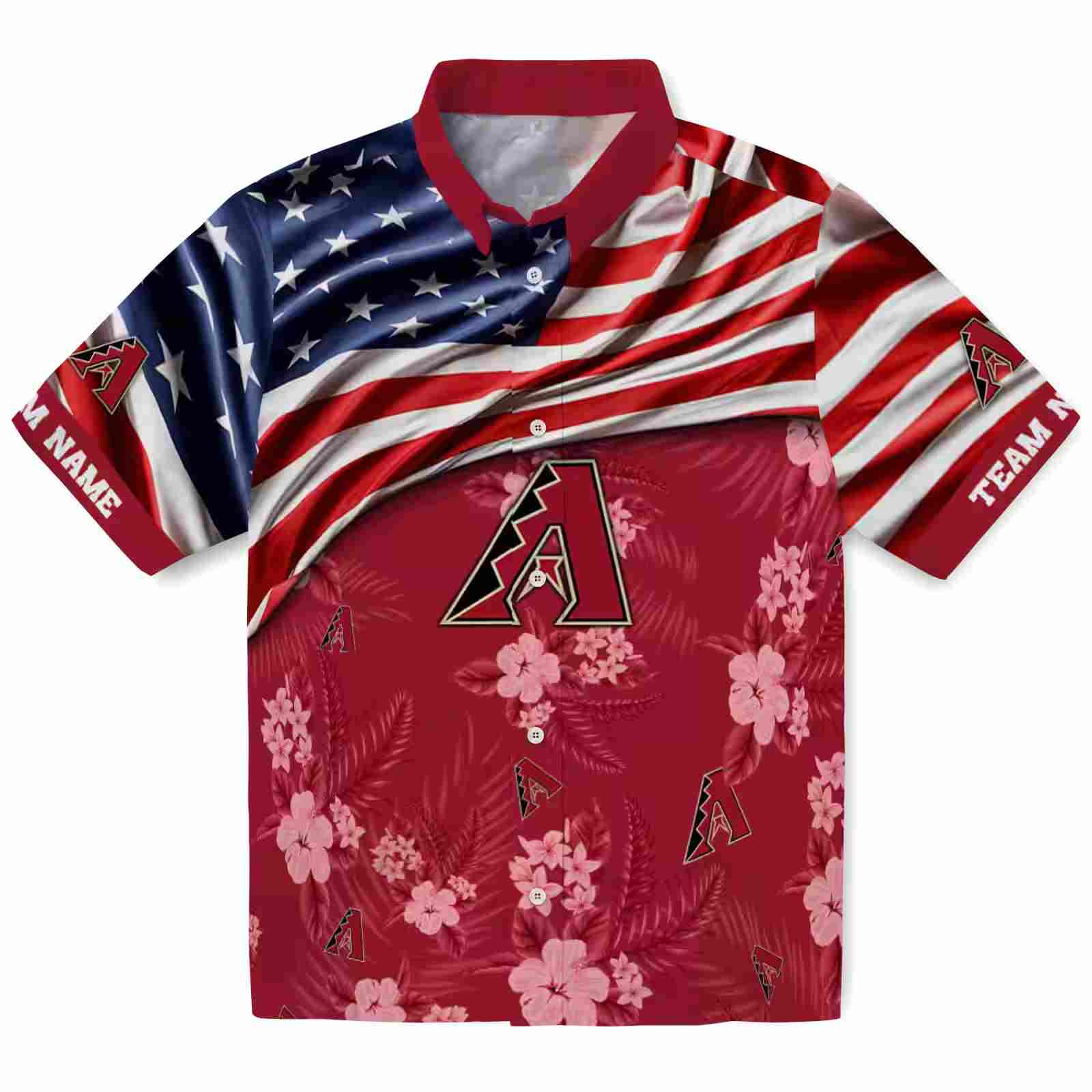 Customized Arizona Diamondbacks US Flag Hibiscus Red Hawaiian Shirt