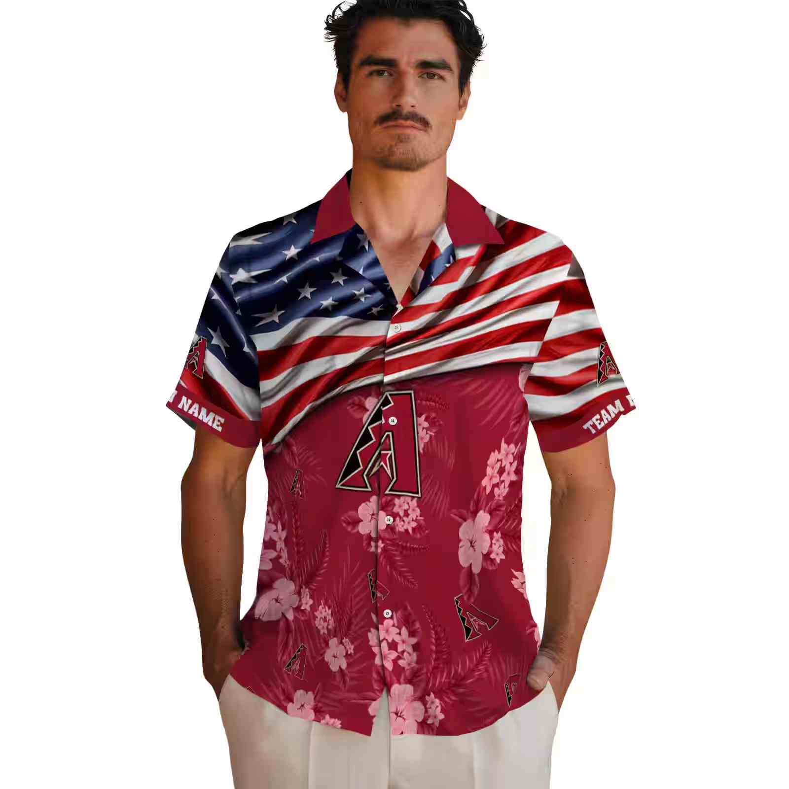 customized arizona diamondbacks us flag hibiscus red hawaiian shirt fashion forward