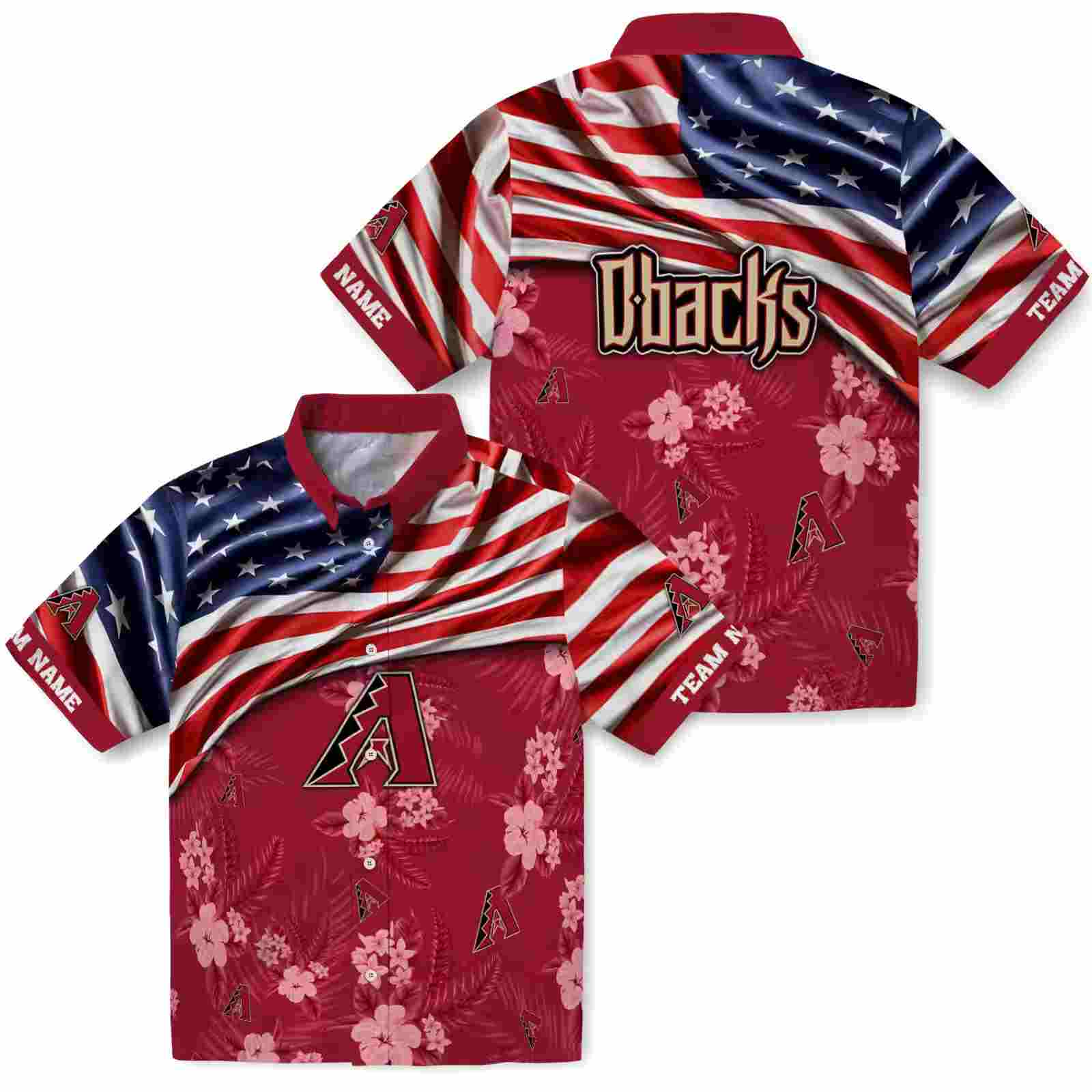 customized arizona diamondbacks us flag hibiscus red hawaiian shirt high quality