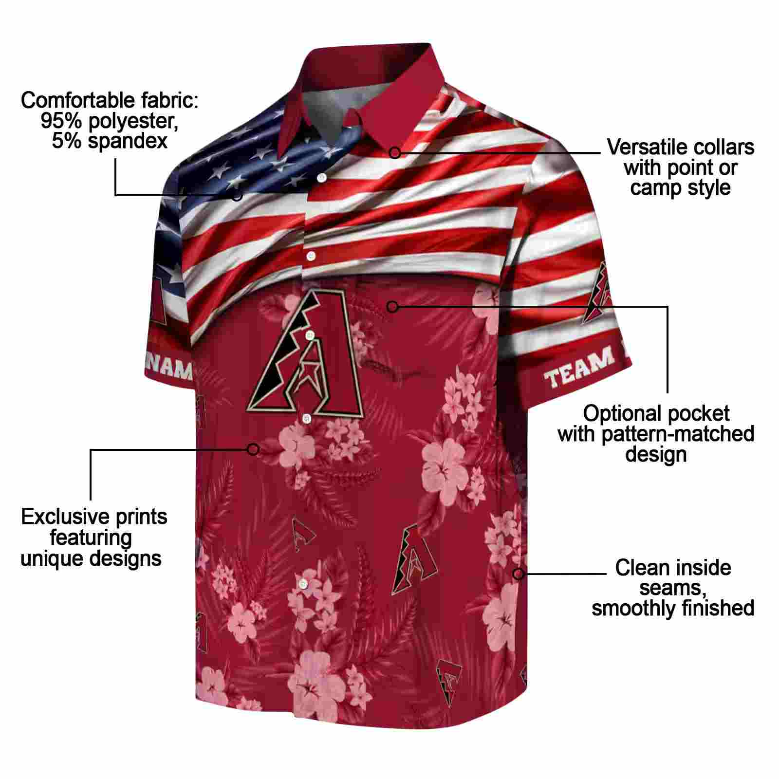 customized arizona diamondbacks us flag hibiscus red hawaiian shirt new arrival