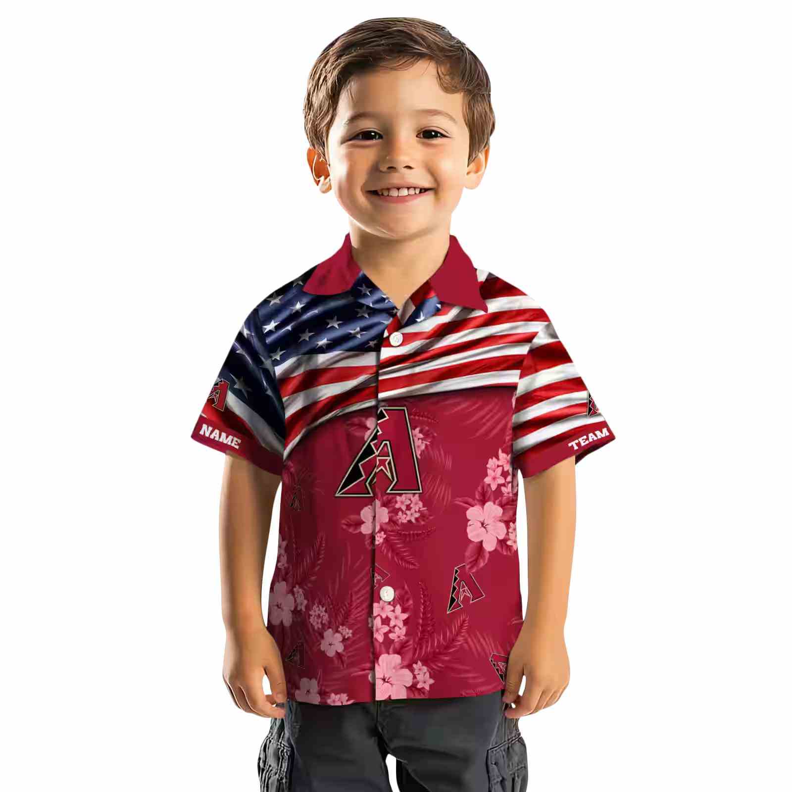 customized arizona diamondbacks us flag hibiscus red hawaiian shirt top rated