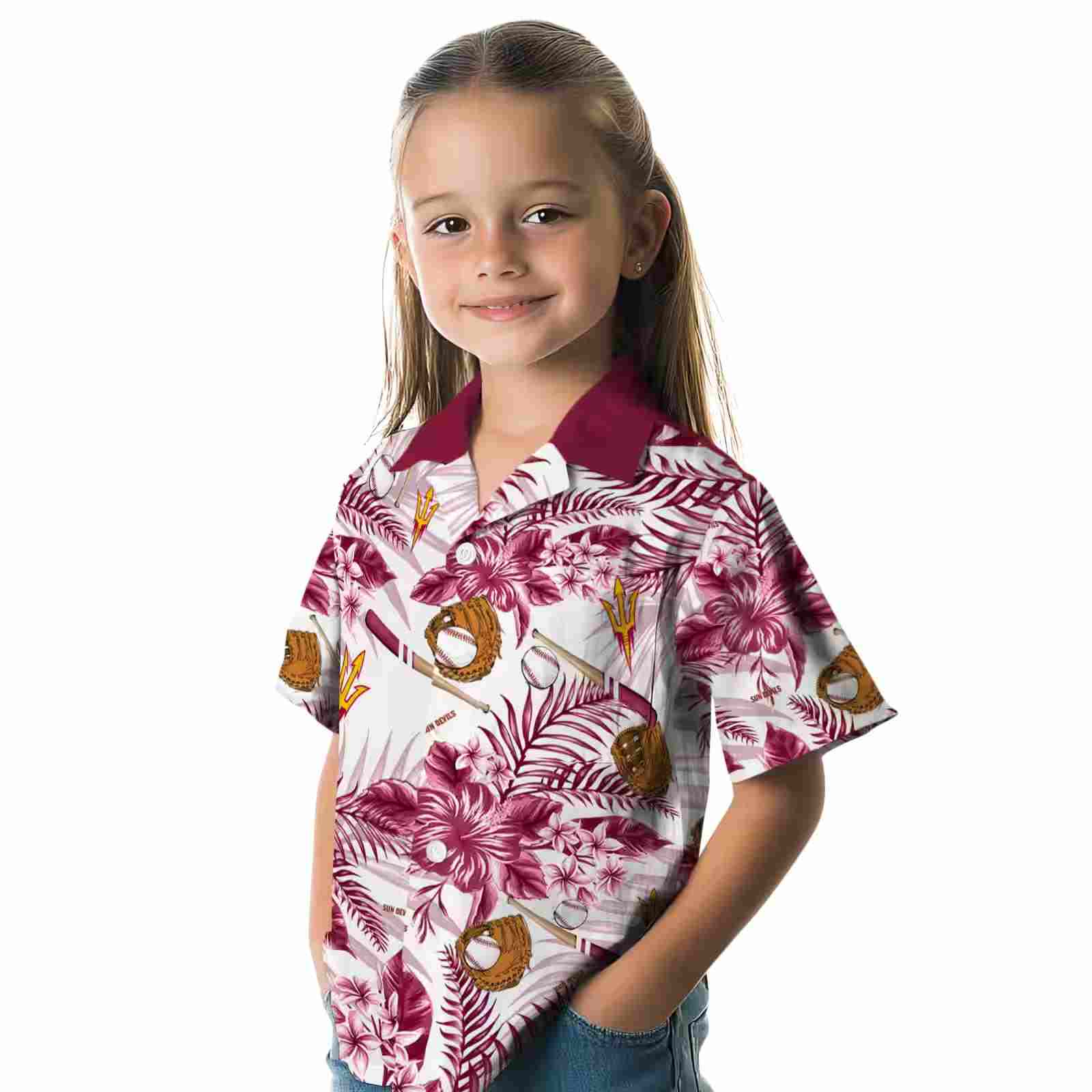 customized arizona state sun devils floral baseball maroon white hawaiian shirt premium grade