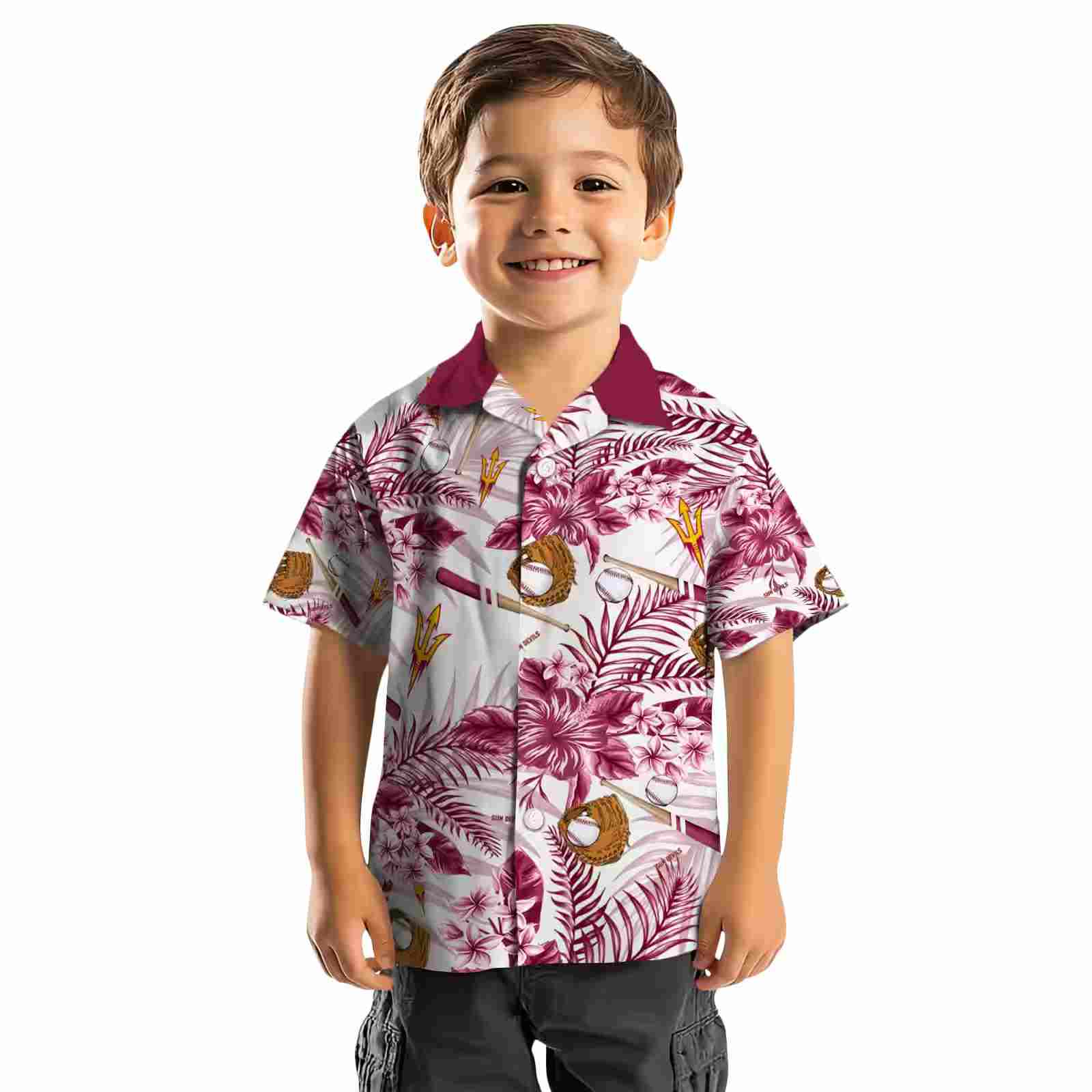 customized arizona state sun devils floral baseball maroon white hawaiian shirt top rated