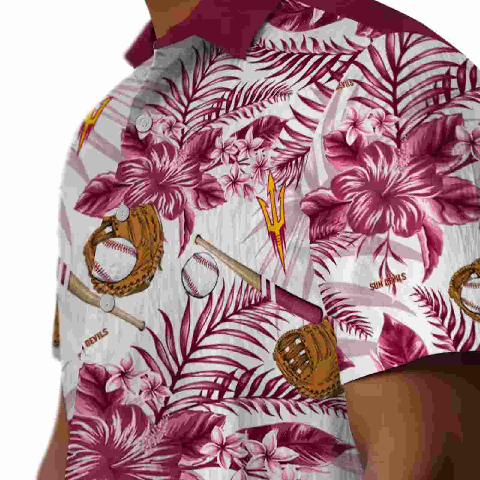 customized arizona state sun devils floral baseball maroon white hawaiian shirt trendy