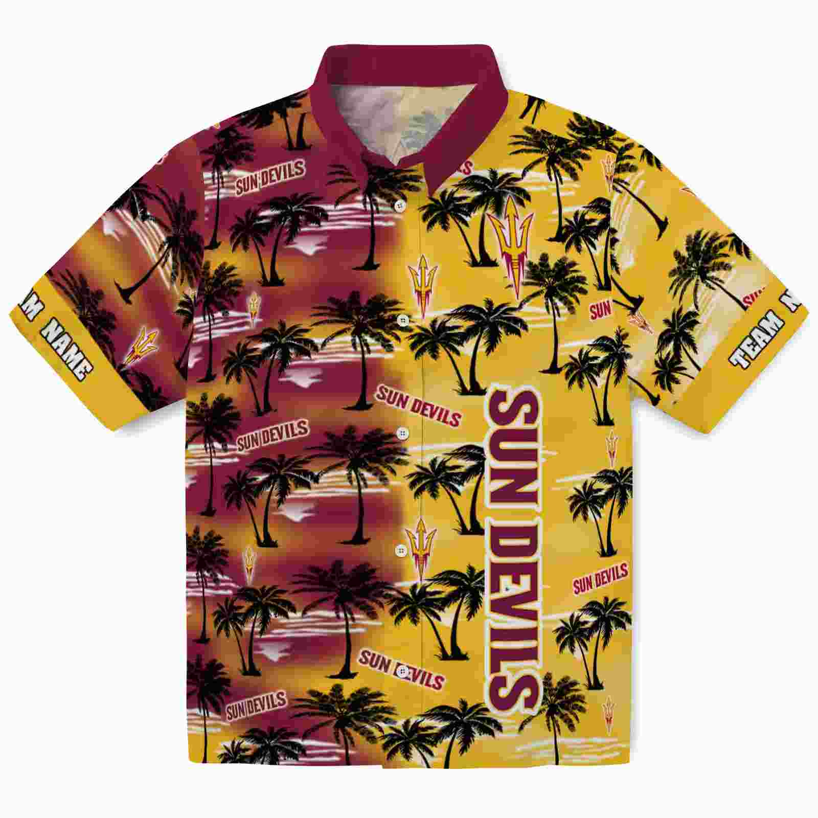 Customized Arizona State Sun Devils Palm Silhouettes Maroon Hawaiian Shirt