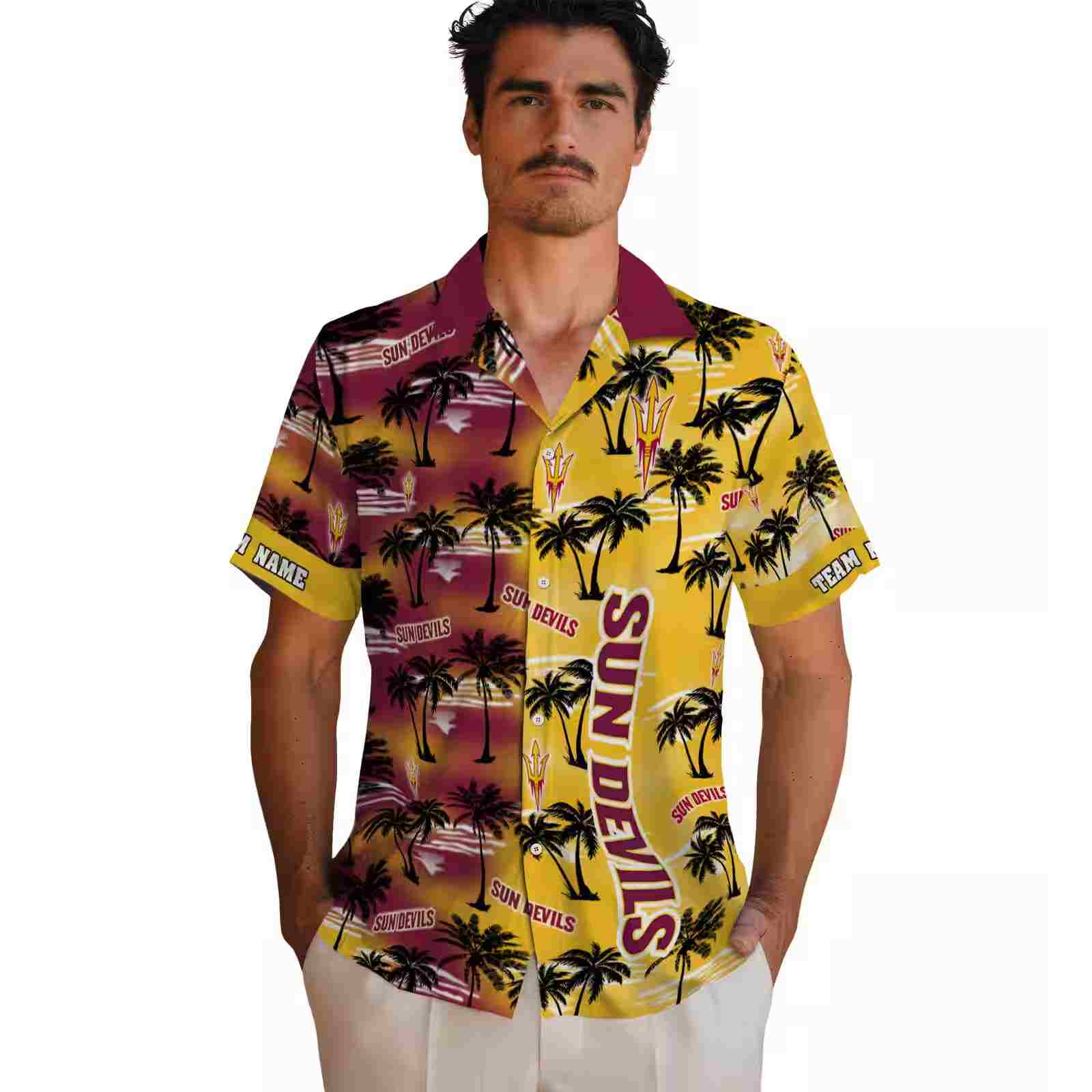 customized arizona state sun devils palm silhouettes maroon hawaiian shirt fashion forward