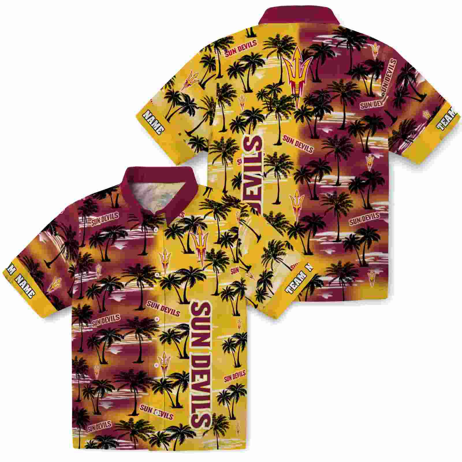 customized arizona state sun devils palm silhouettes maroon hawaiian shirt high quality