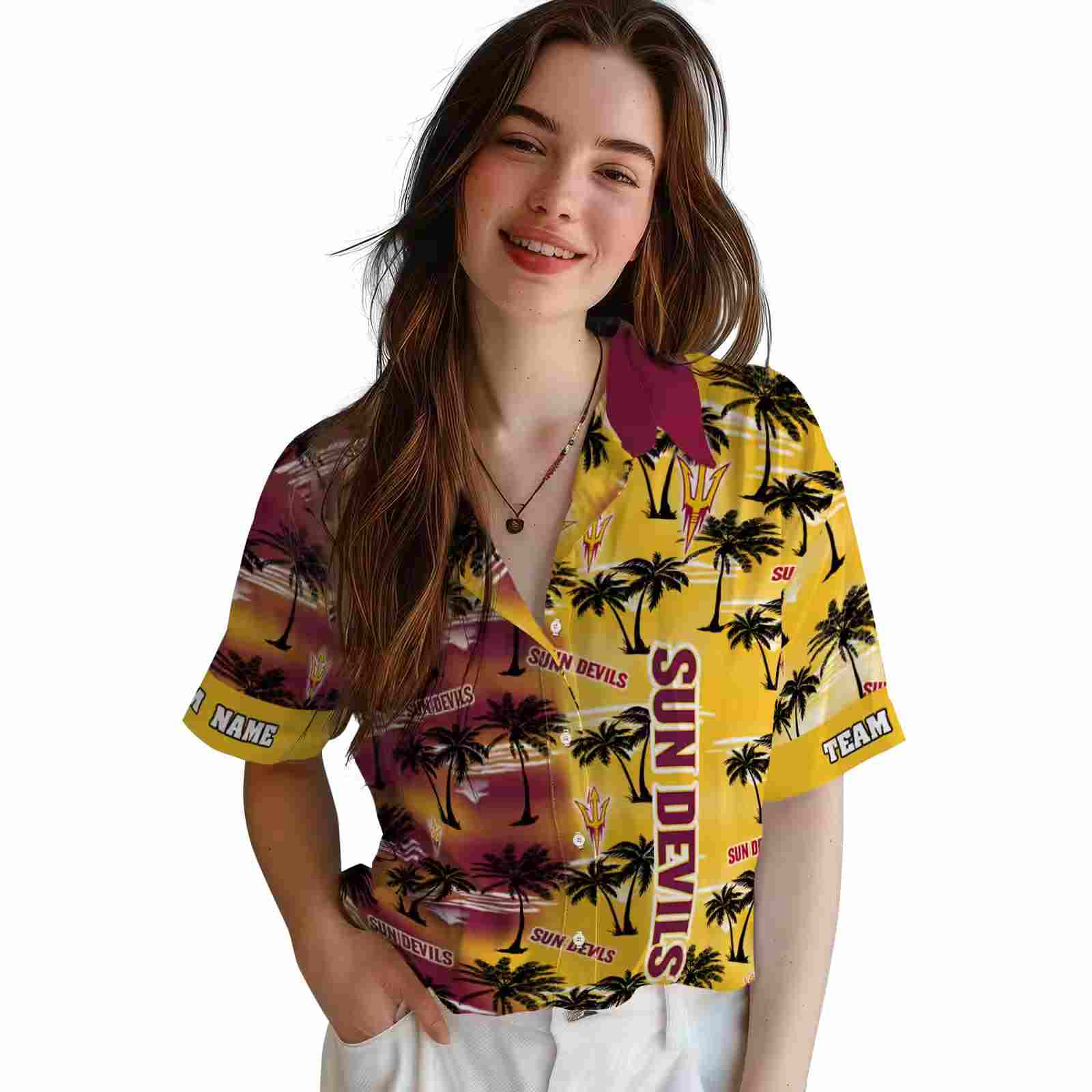 customized arizona state sun devils palm silhouettes maroon hawaiian shirt latest model