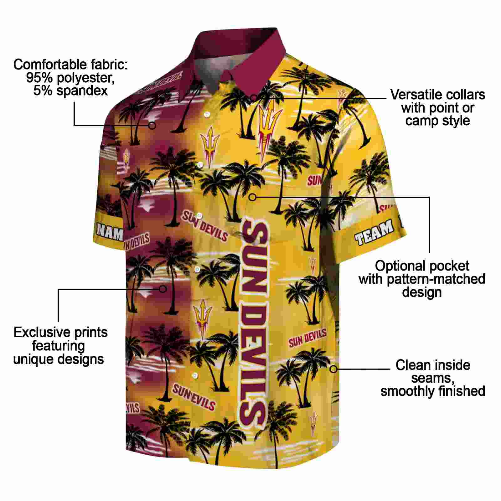 customized arizona state sun devils palm silhouettes maroon hawaiian shirt new arrival