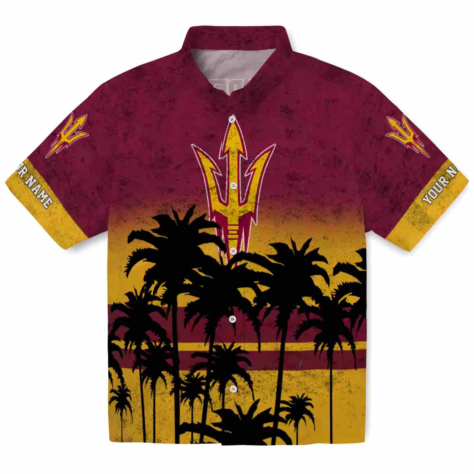 Customized Arizona State Sun Devils Sunset Pattern Maroon Black Hawaiian Shirt