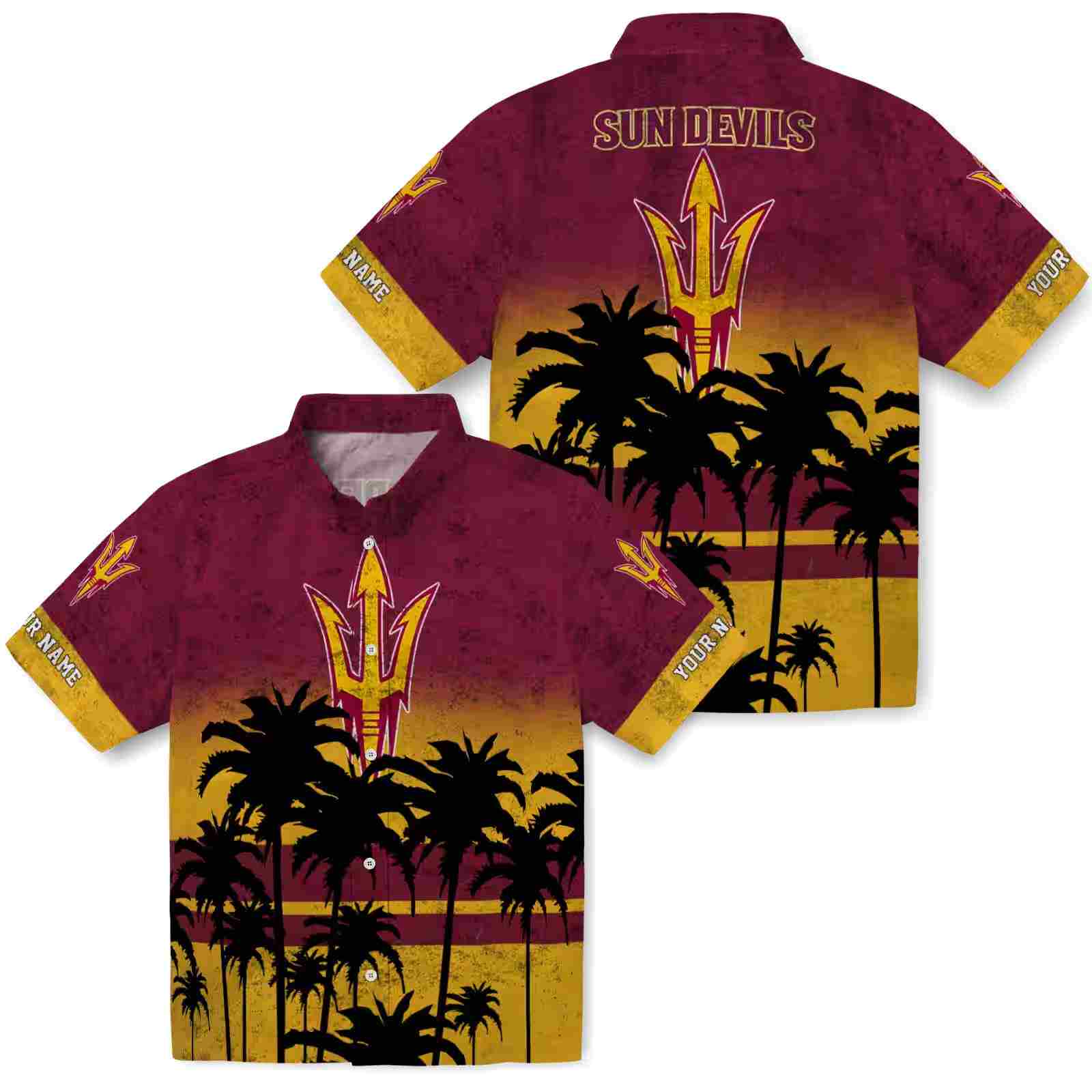 customized arizona state sun devils sunset pattern maroon black hawaiian shirt high quality