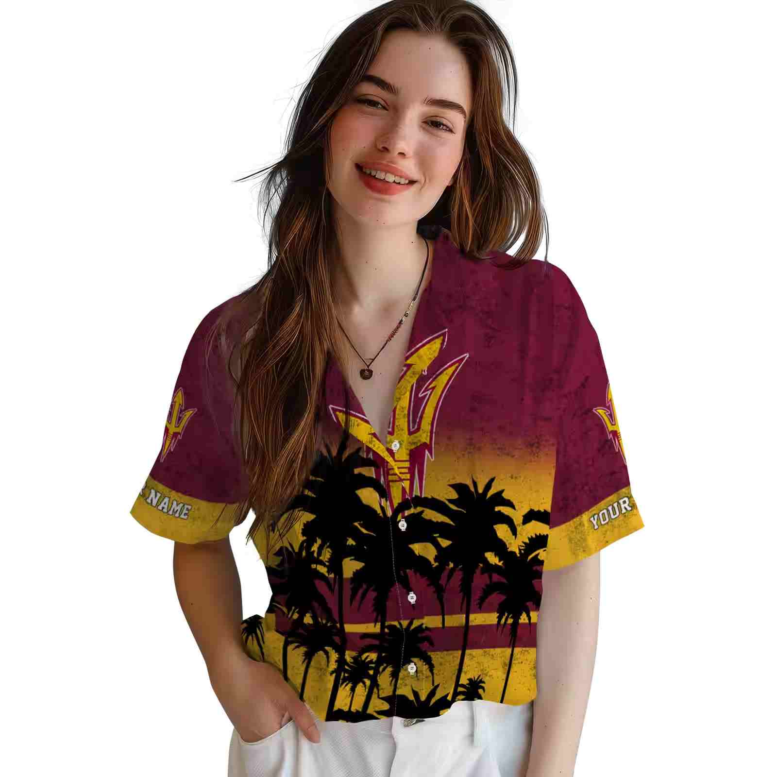 customized arizona state sun devils sunset pattern maroon black hawaiian shirt latest model