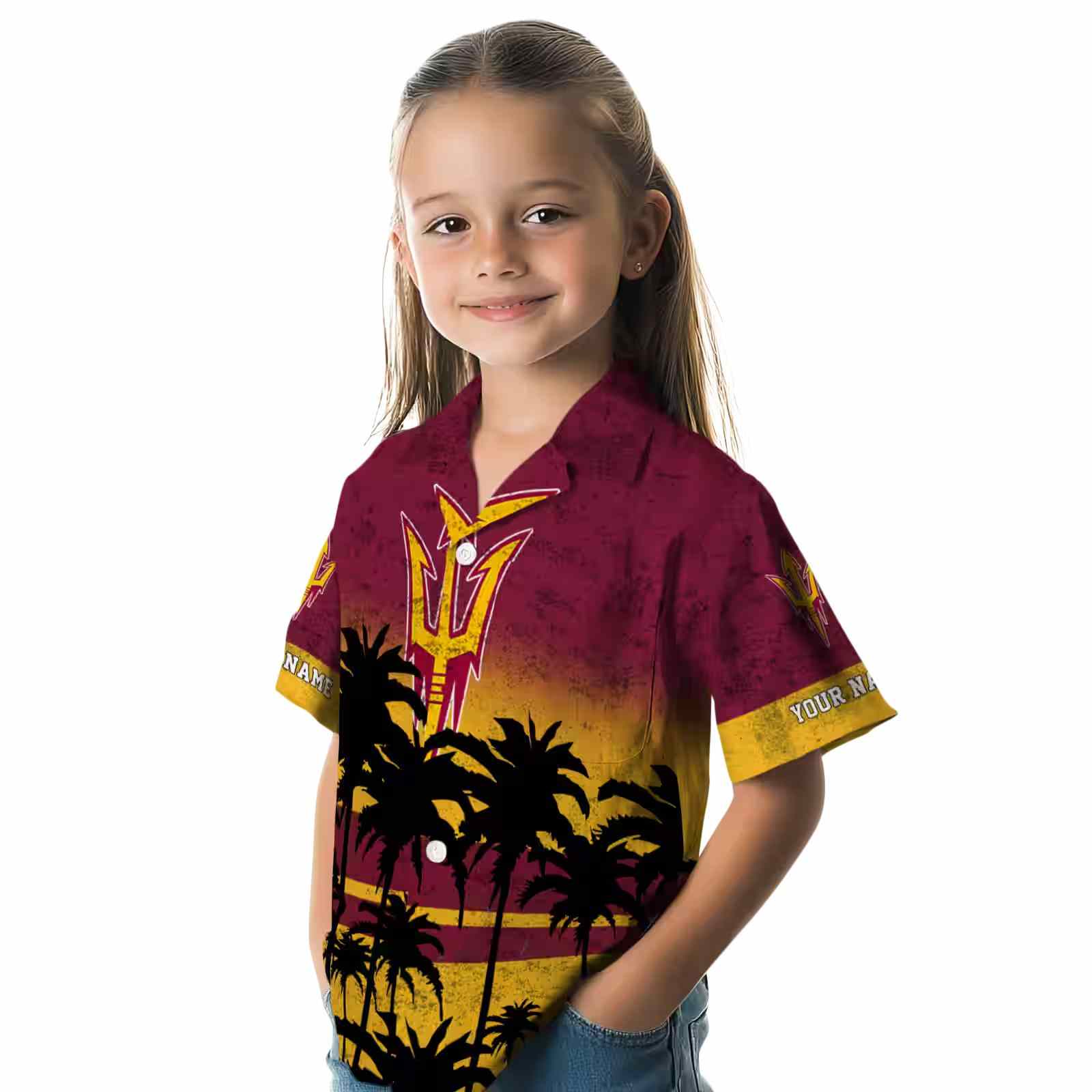 customized arizona state sun devils sunset pattern maroon black hawaiian shirt premium grade