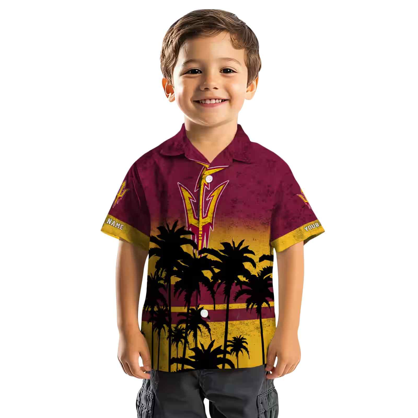 customized arizona state sun devils sunset pattern maroon black hawaiian shirt top rated