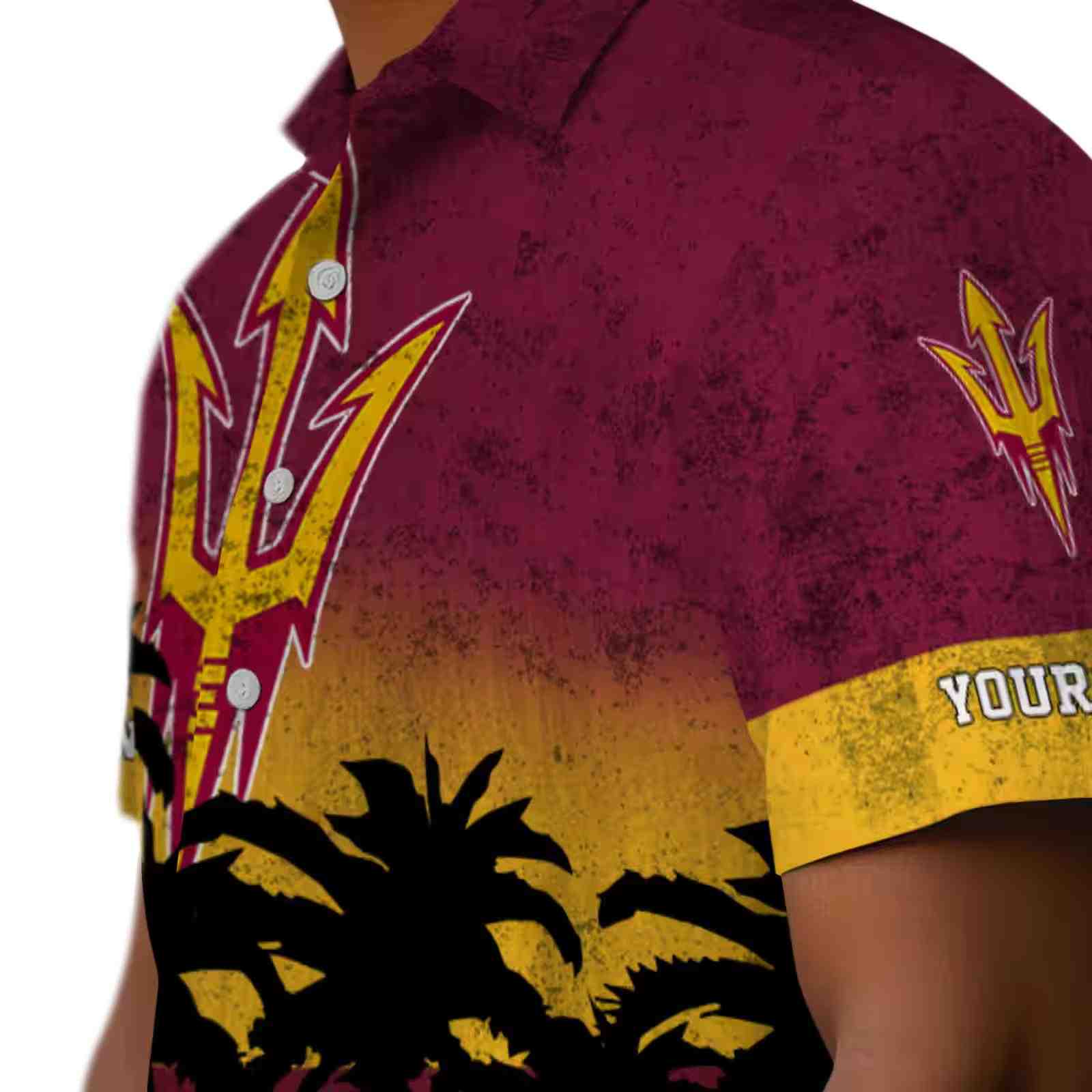 customized arizona state sun devils sunset pattern maroon black hawaiian shirt trendy