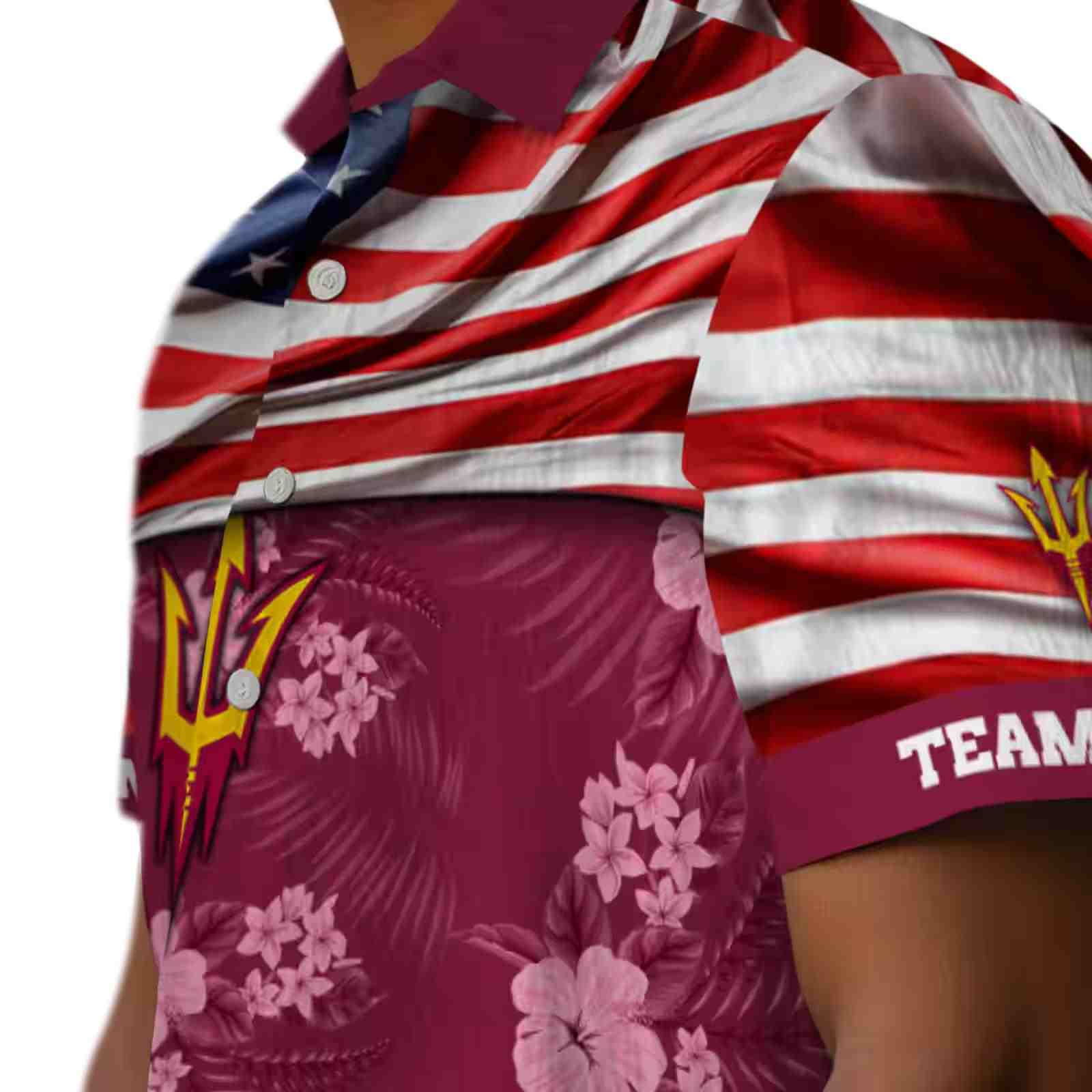 customized arizona state sun devils us flag hibiscus maroon hawaiian shirt trendy