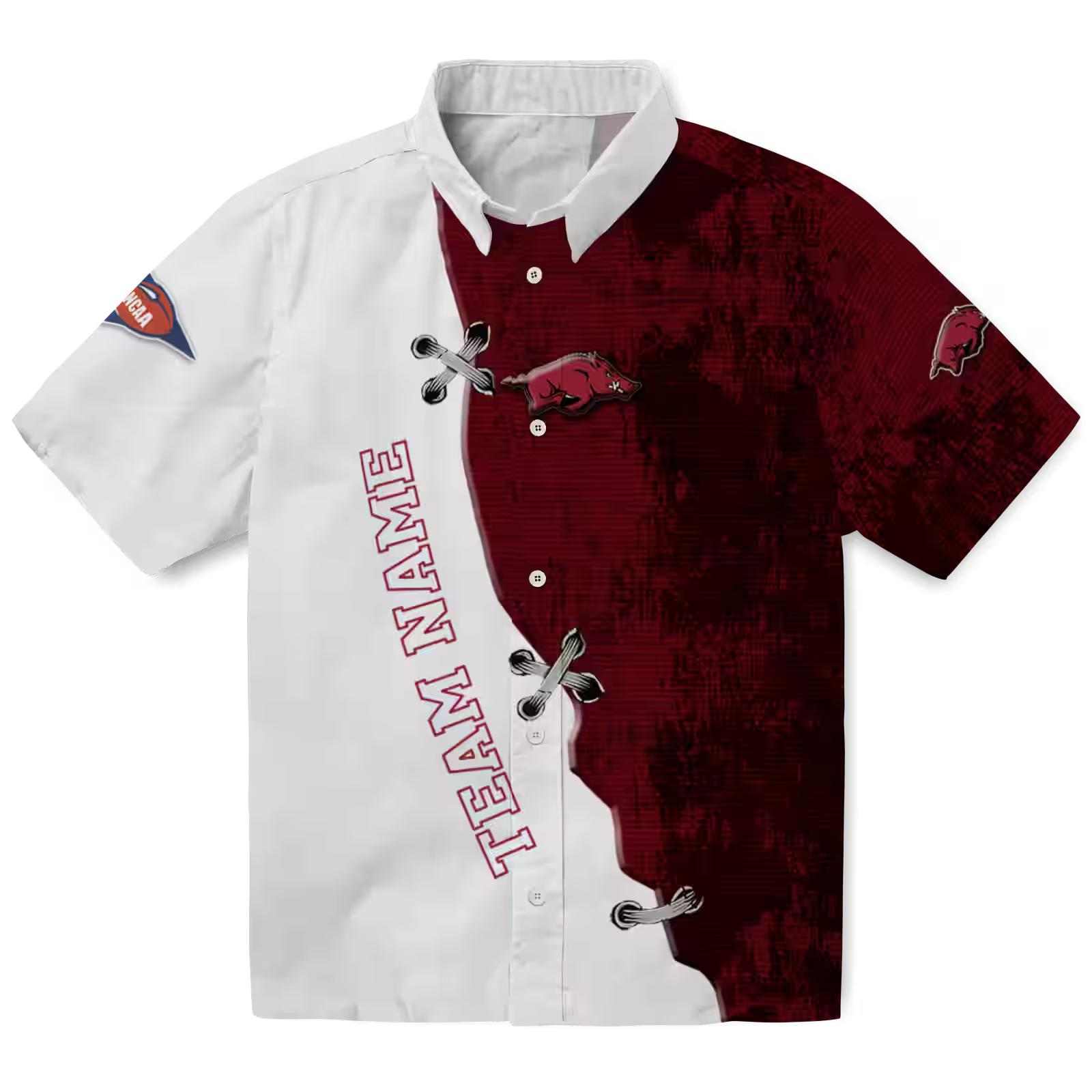 Customized Arkansas Razorbacks Edgy Streaks Red White Hawaiian Shirt