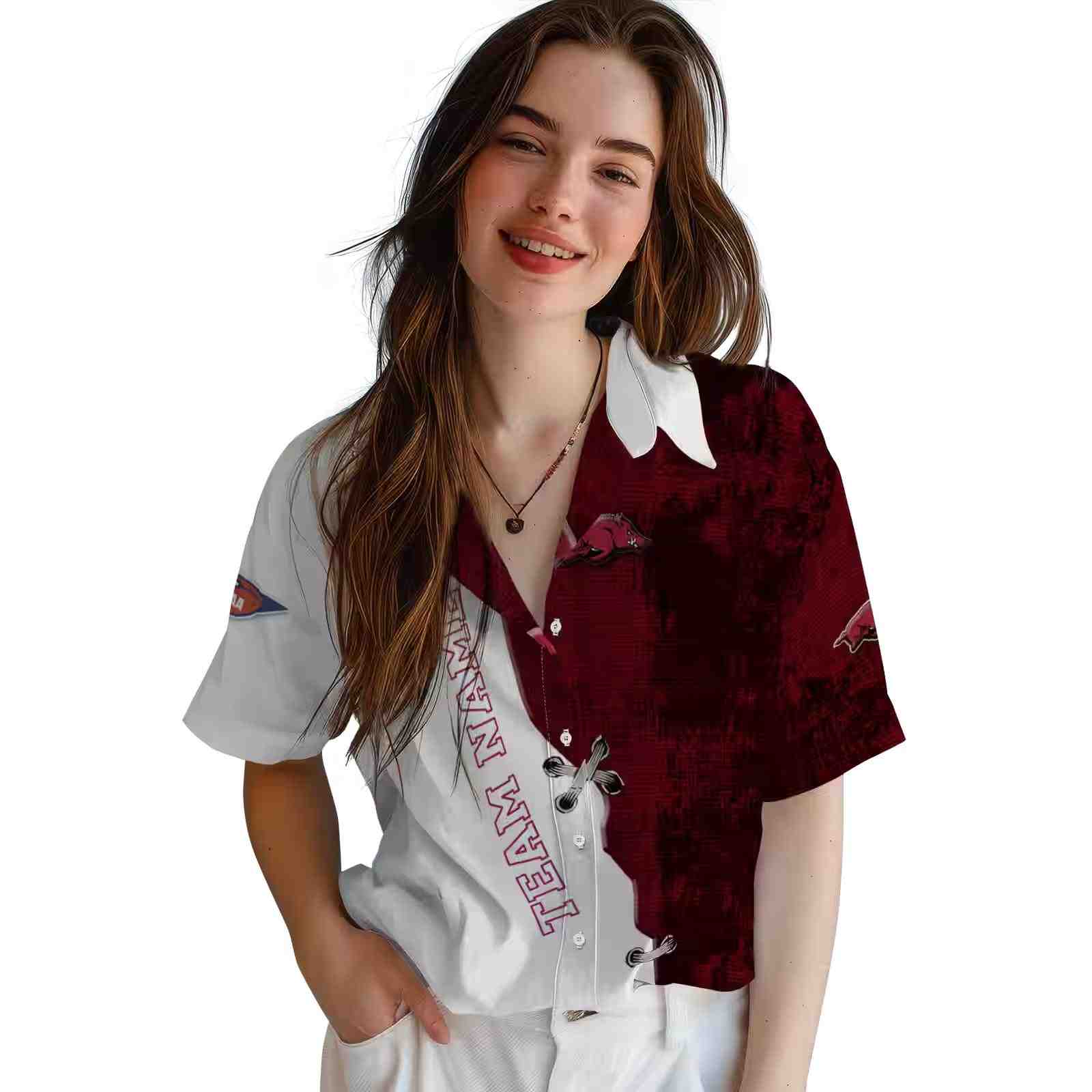 customized arkansas razorbacks edgy streaks red white hawaiian shirt latest model