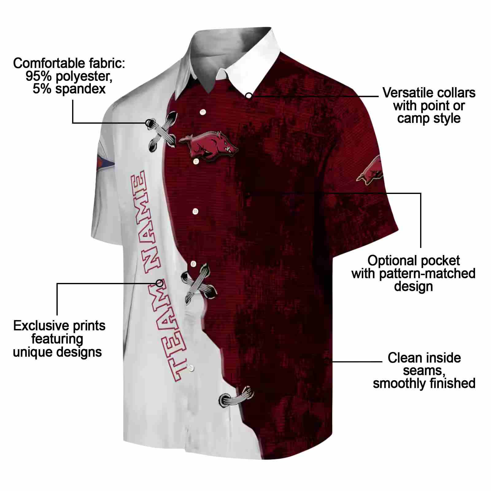 customized arkansas razorbacks edgy streaks red white hawaiian shirt new arrival