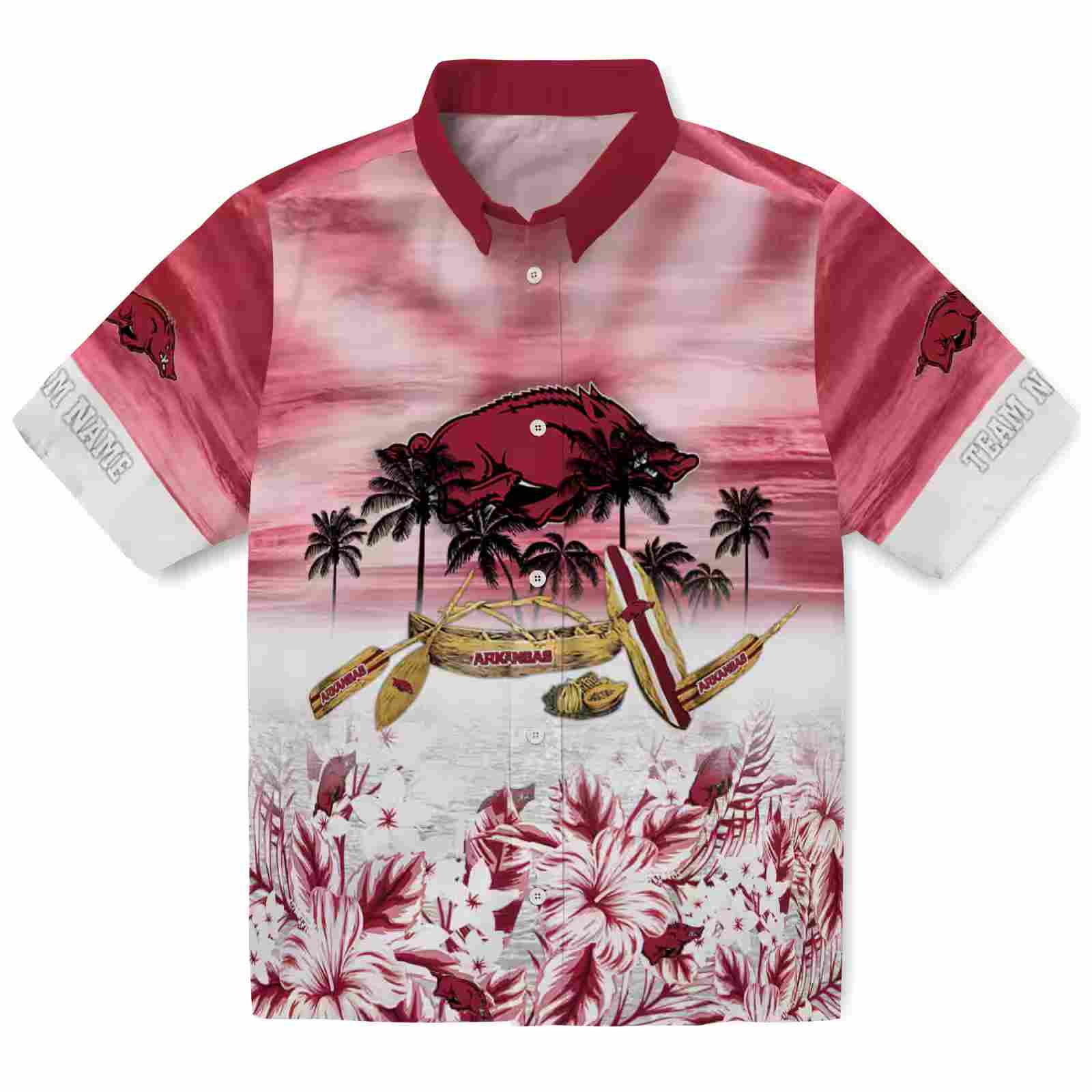 Customized Arkansas Razorbacks Tropical Canoe Red Hawaiian Shirt