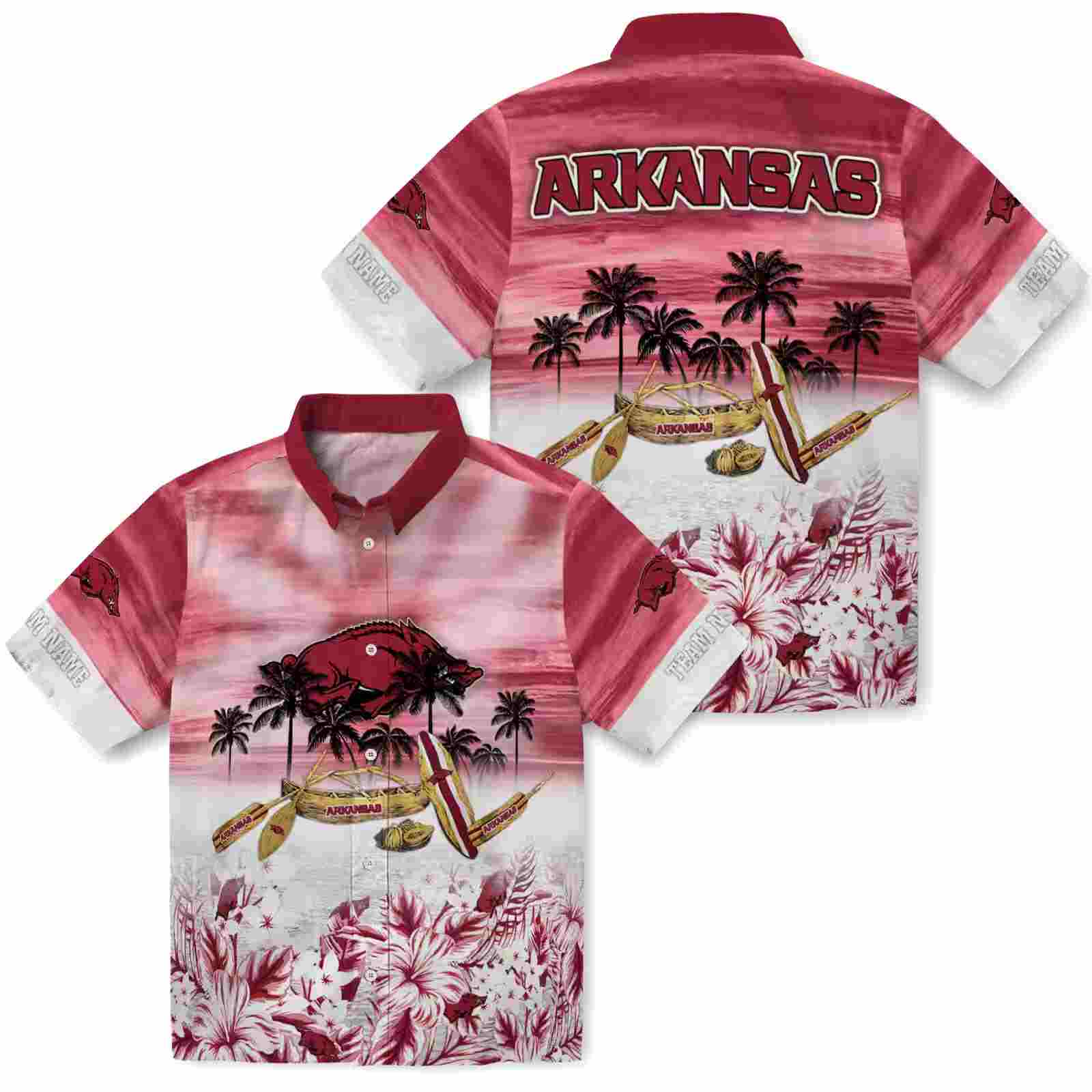 customized arkansas razorbacks tropical canoe red hawaiian shirt high quality