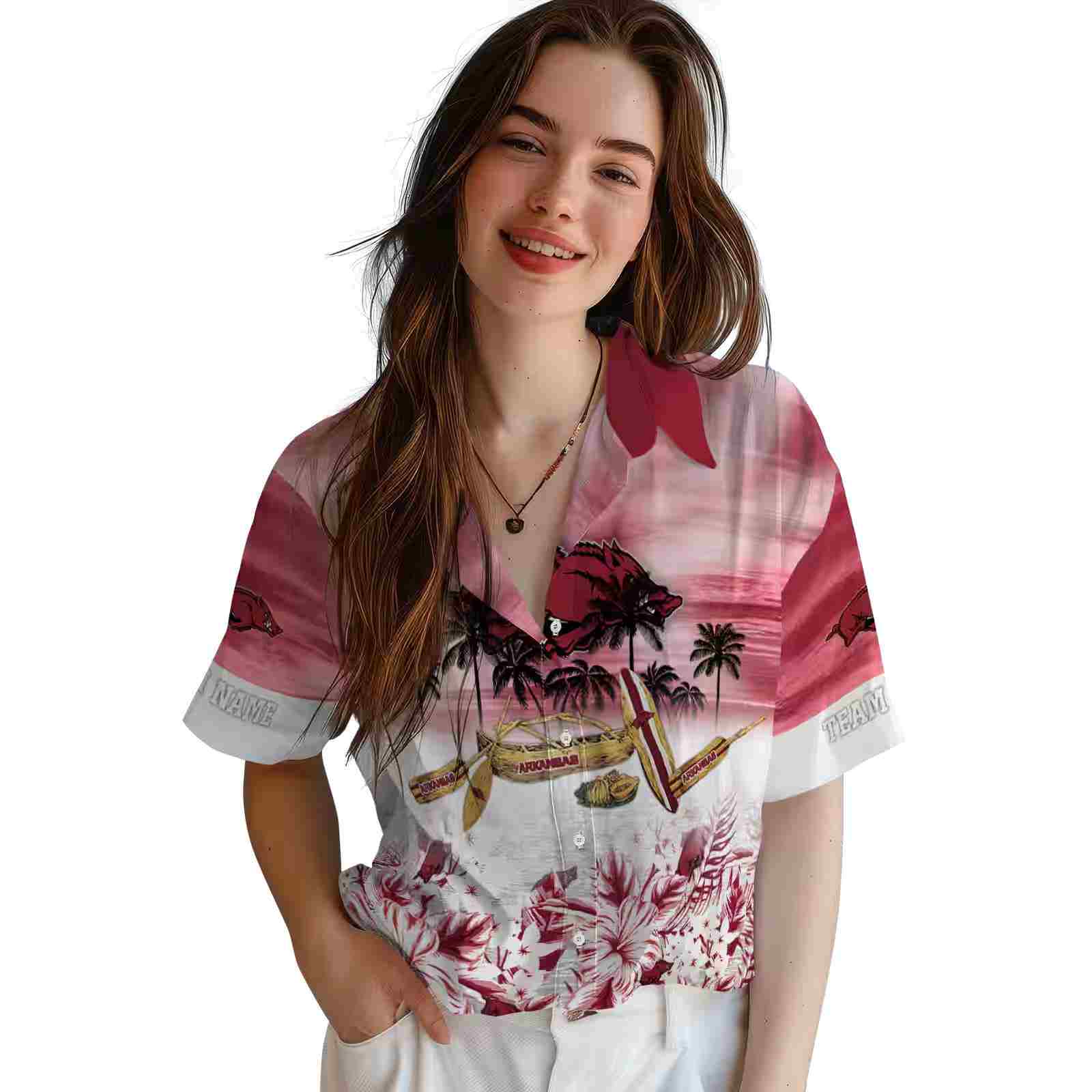 customized arkansas razorbacks tropical canoe red hawaiian shirt latest model