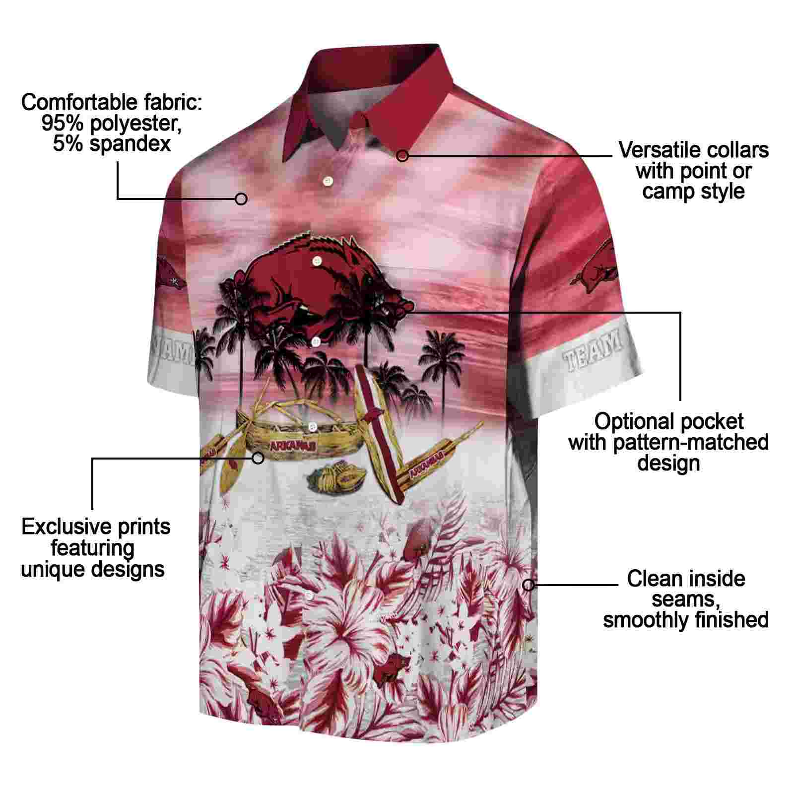 customized arkansas razorbacks tropical canoe red hawaiian shirt new arrival