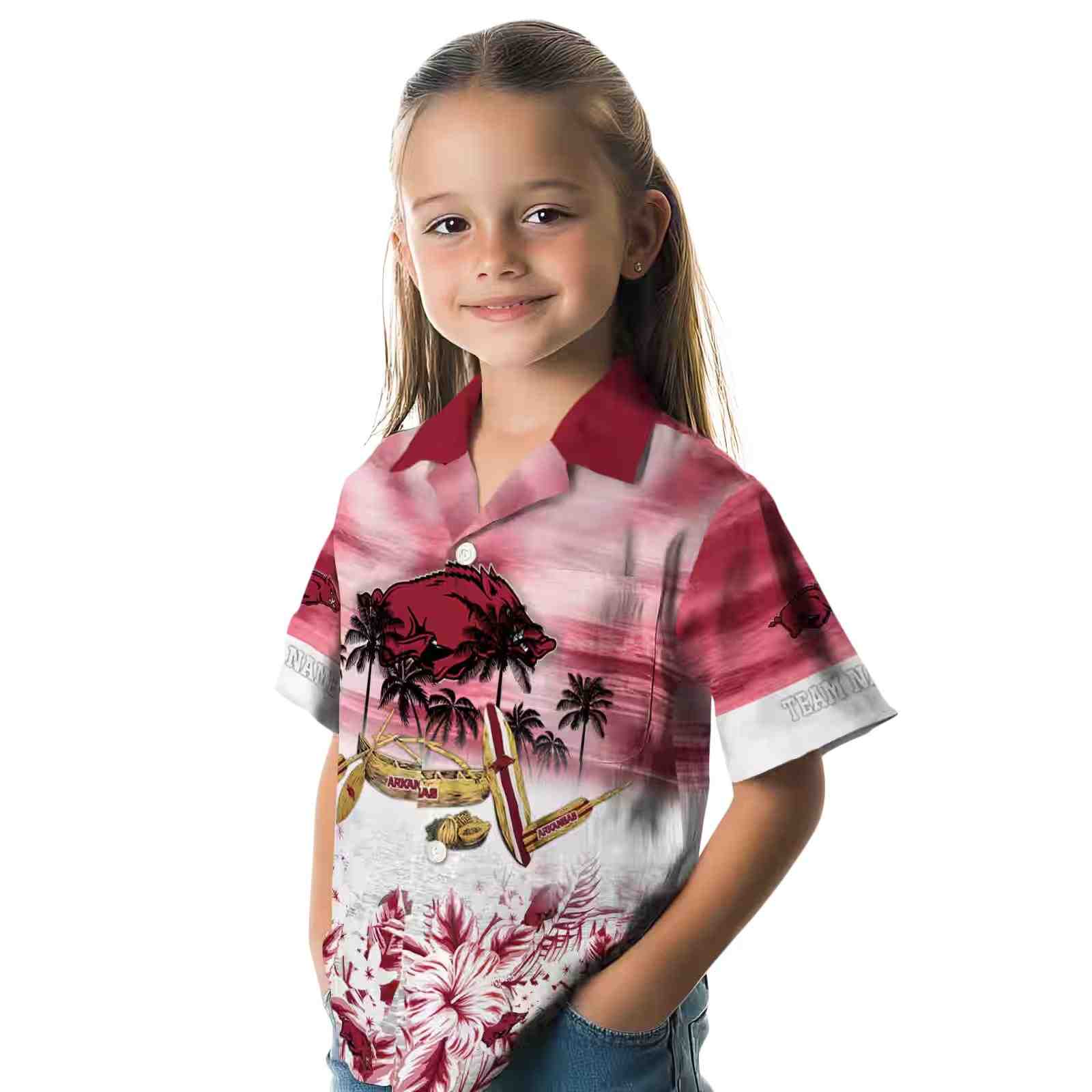 customized arkansas razorbacks tropical canoe red hawaiian shirt premium grade