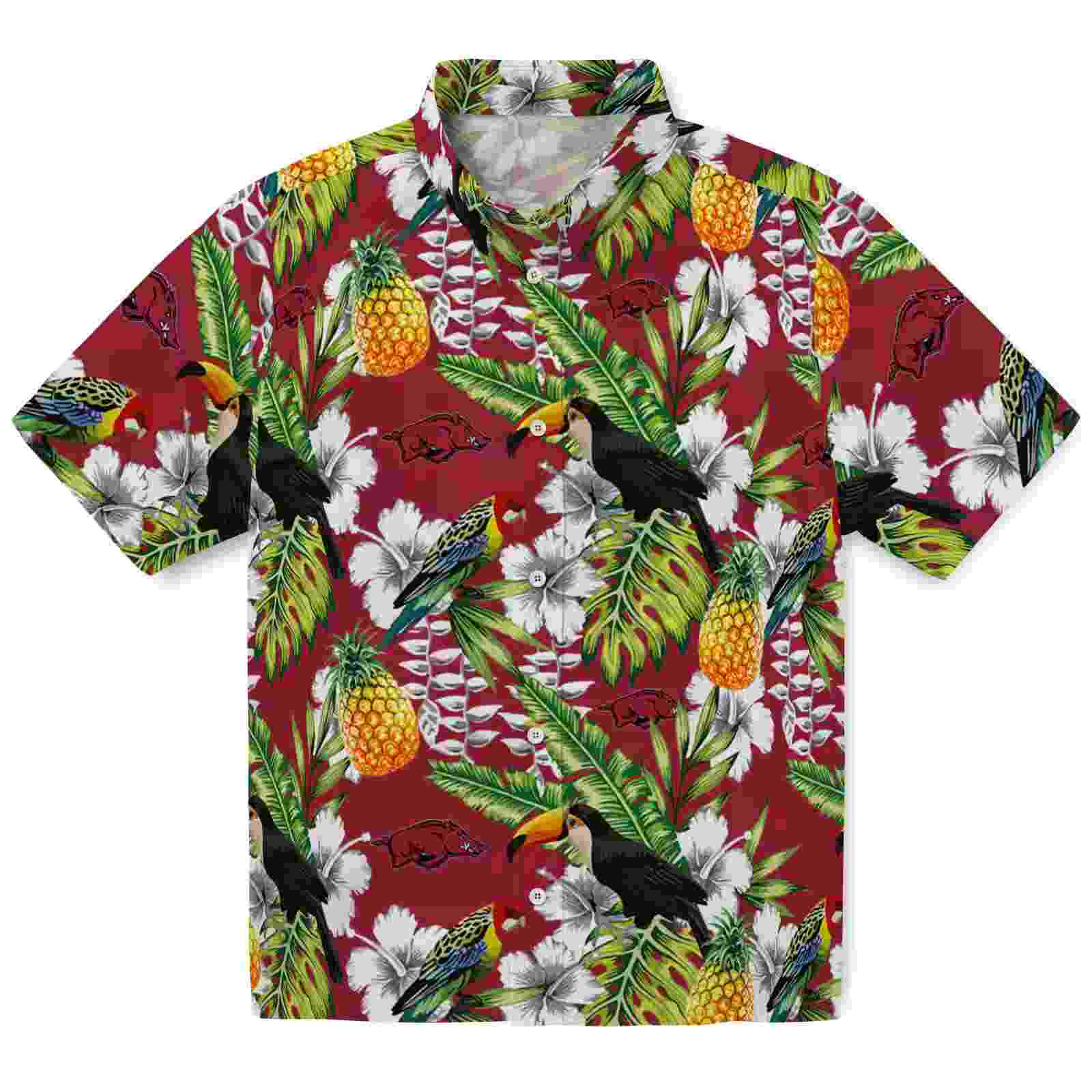 Customized Arkansas Razorbacks Tropical Toucan Red Green Hawaiian Shirt