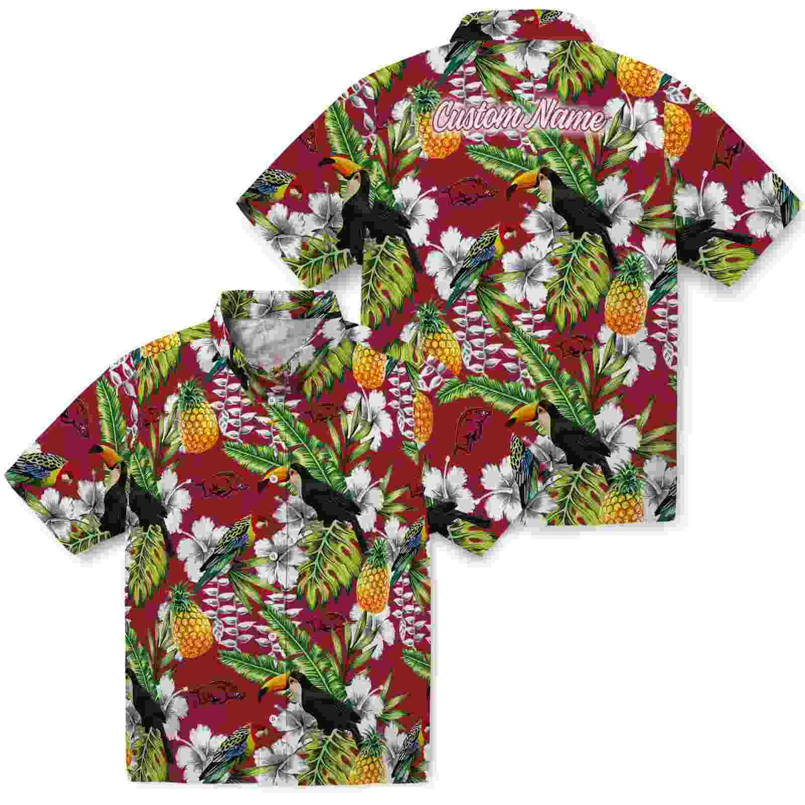 customized arkansas razorbacks tropical toucan red green hawaiian shirt high quality