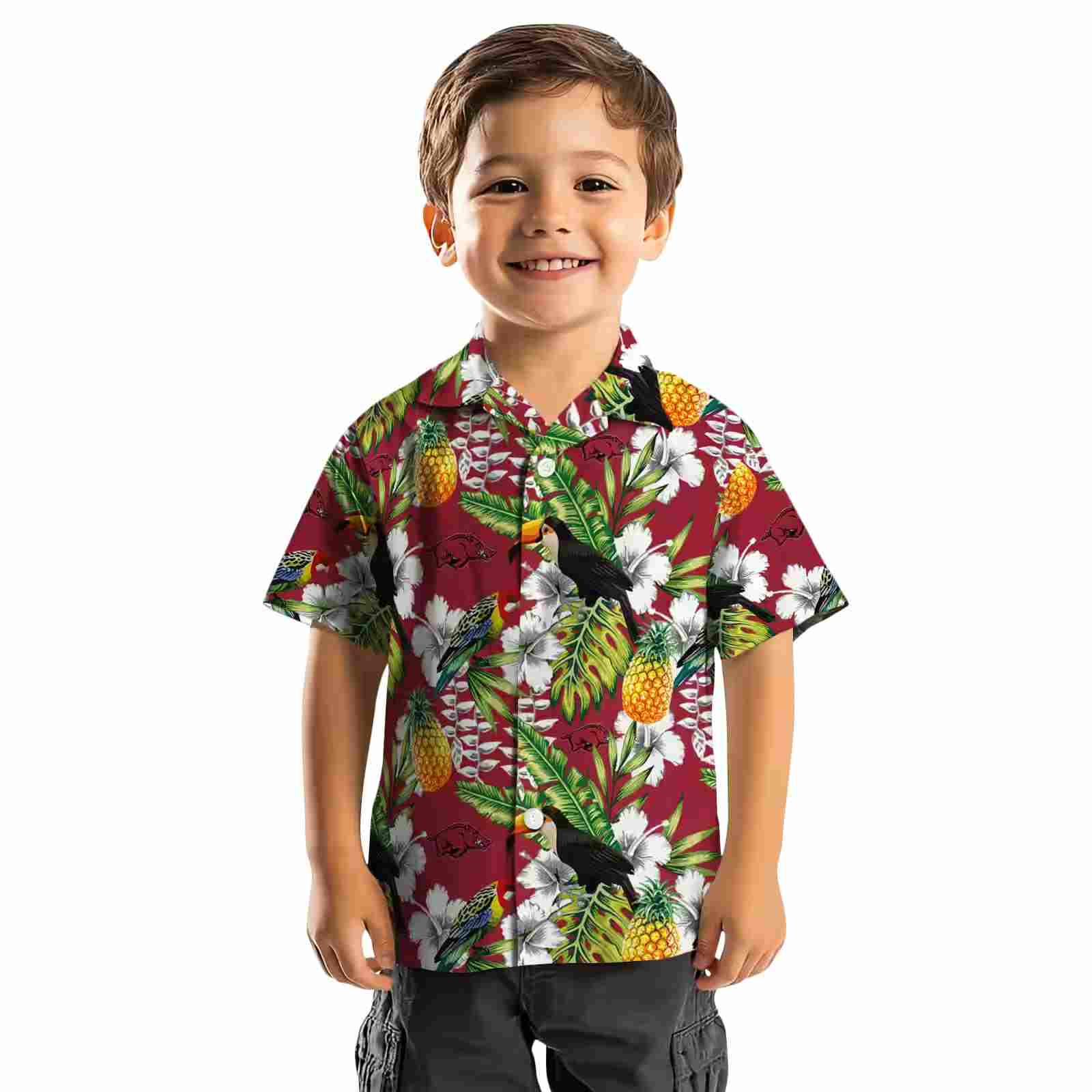 customized arkansas razorbacks tropical toucan red green hawaiian shirt top rated