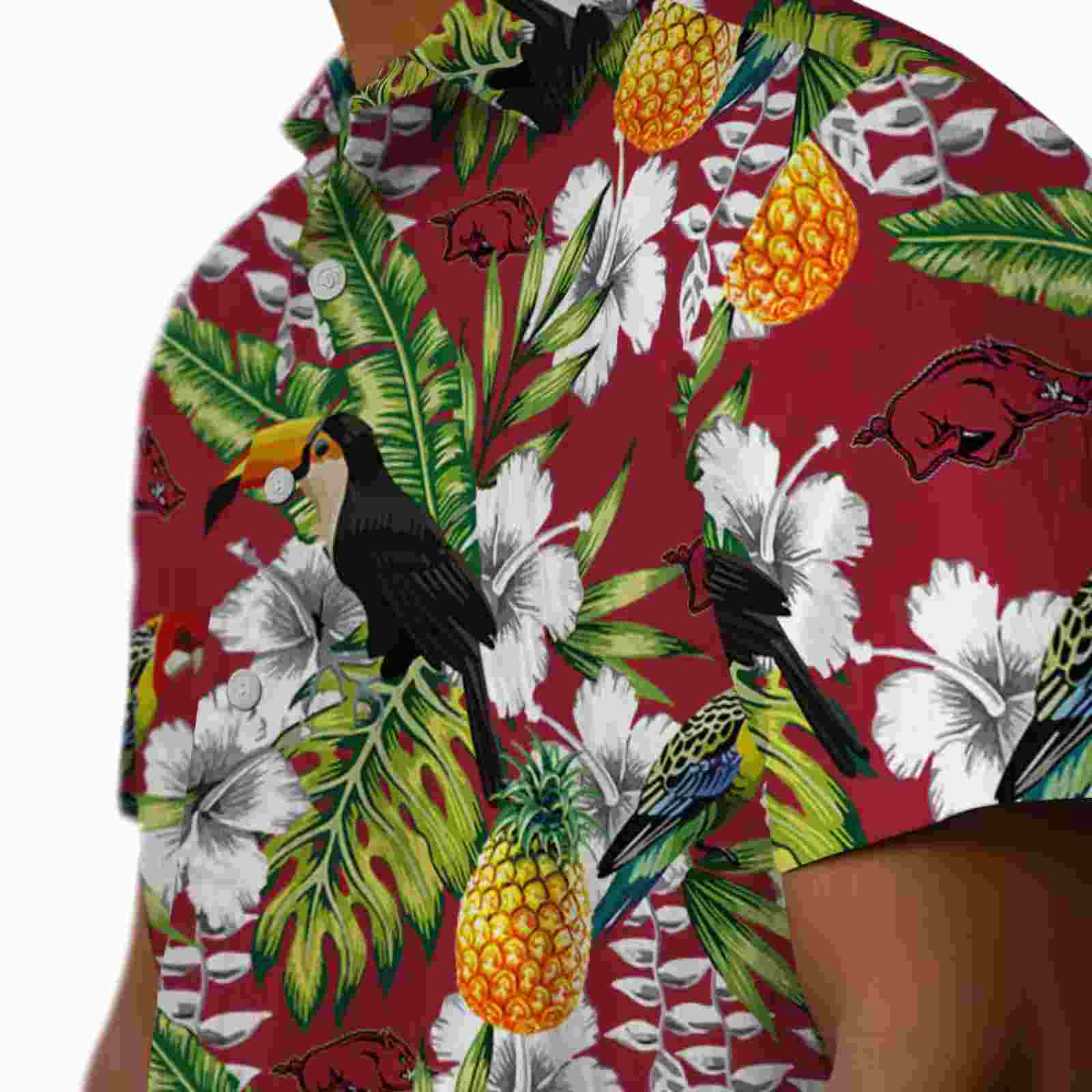 customized arkansas razorbacks tropical toucan red green hawaiian shirt trendy