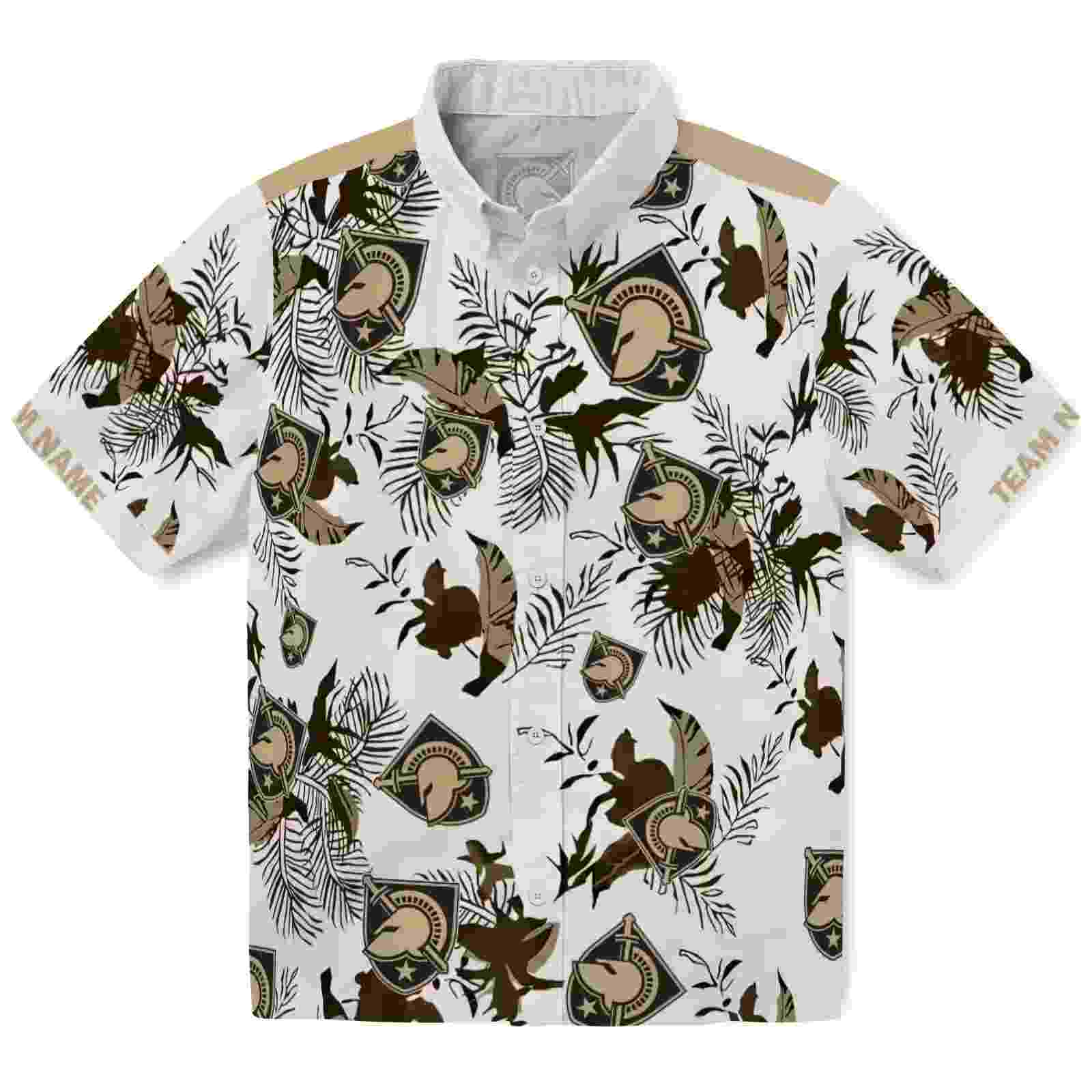 Customized Army Black Knights Botanical Theme Gold White Hawaiian Shirt