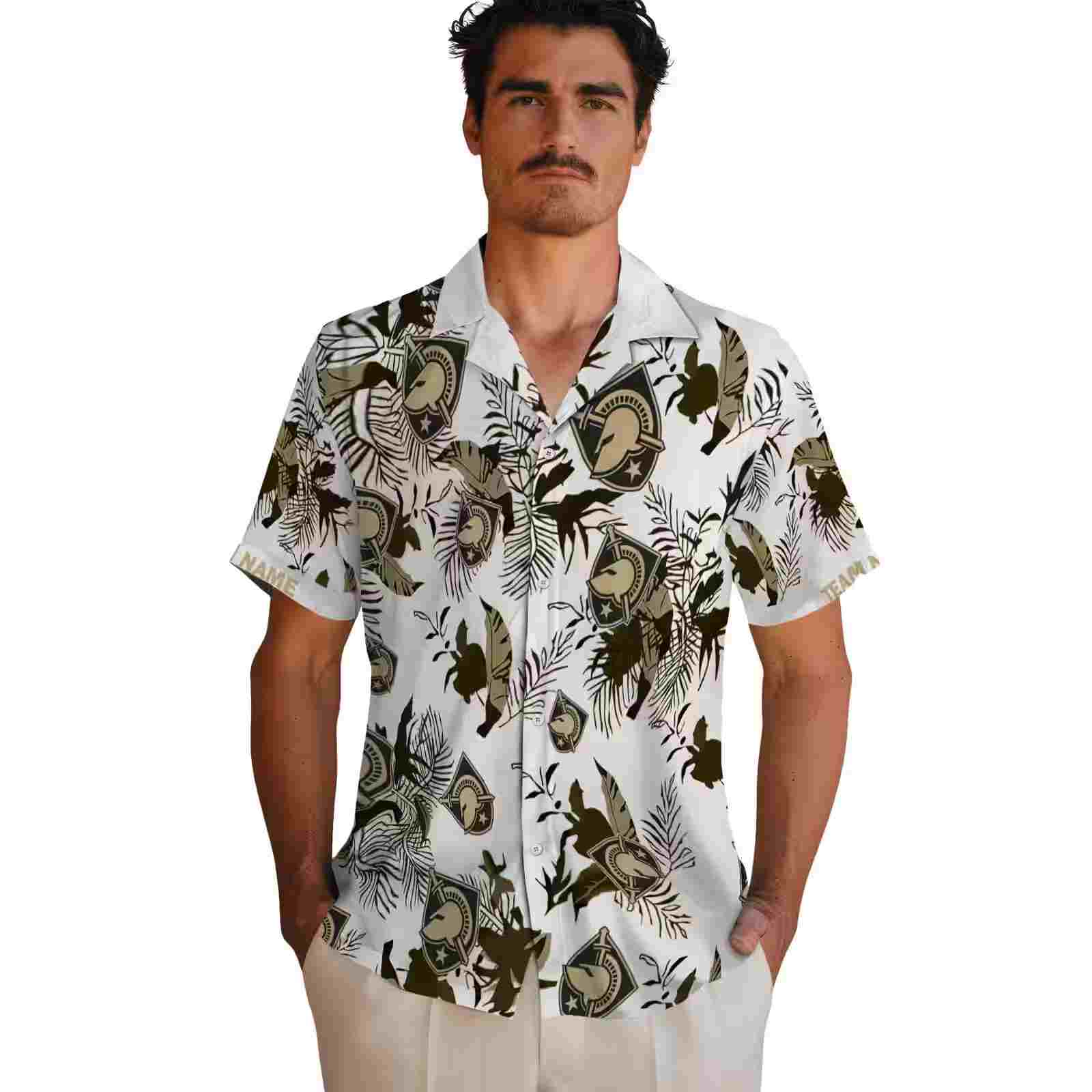 customized army black knights botanical theme gold white hawaiian shirt fashion forward