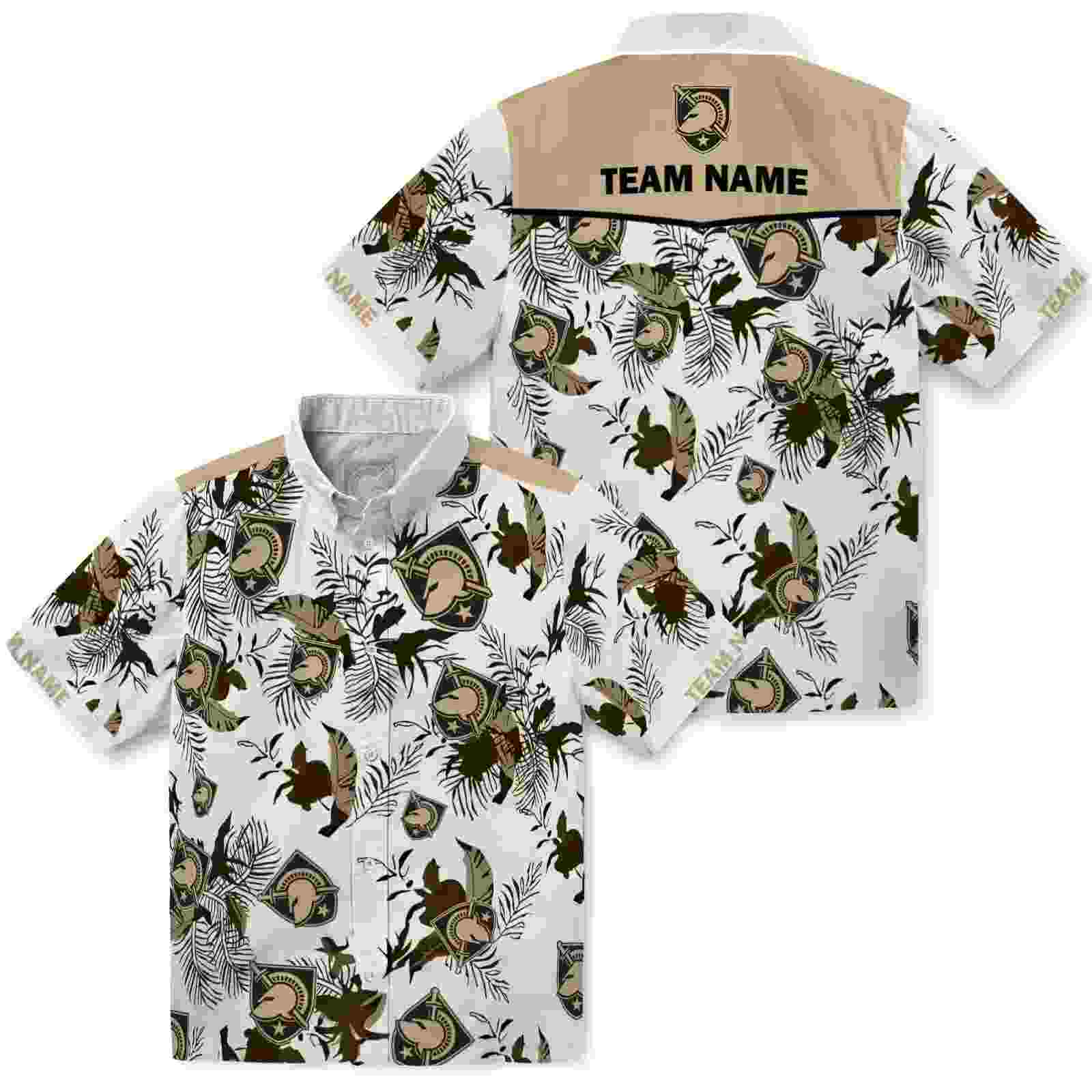 customized army black knights botanical theme gold white hawaiian shirt high quality