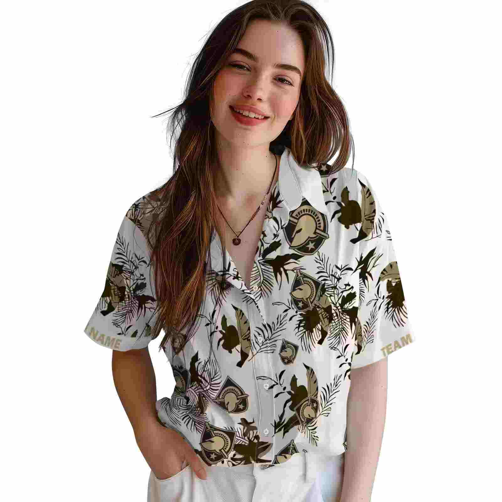 customized army black knights botanical theme gold white hawaiian shirt latest model