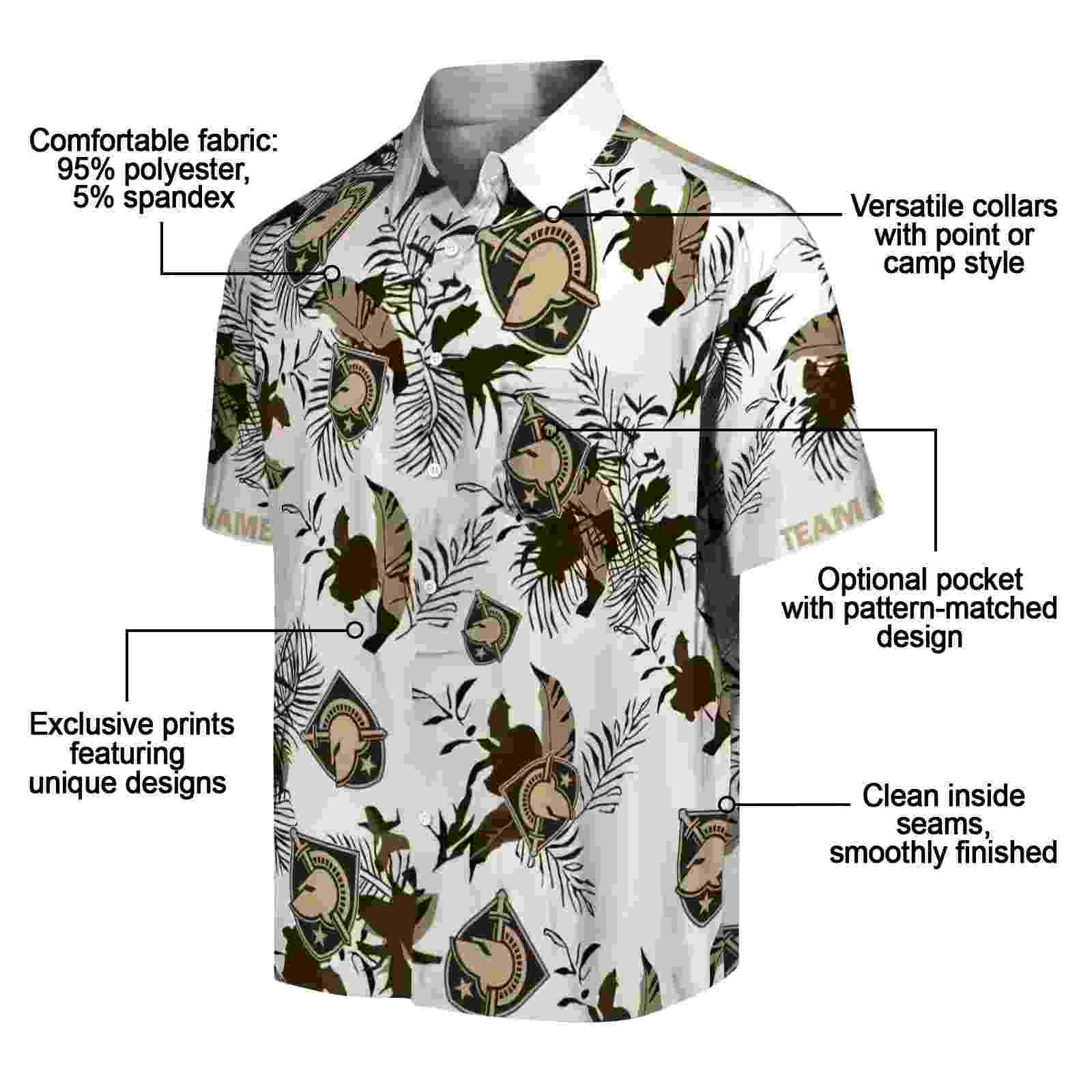 customized army black knights botanical theme gold white hawaiian shirt new arrival